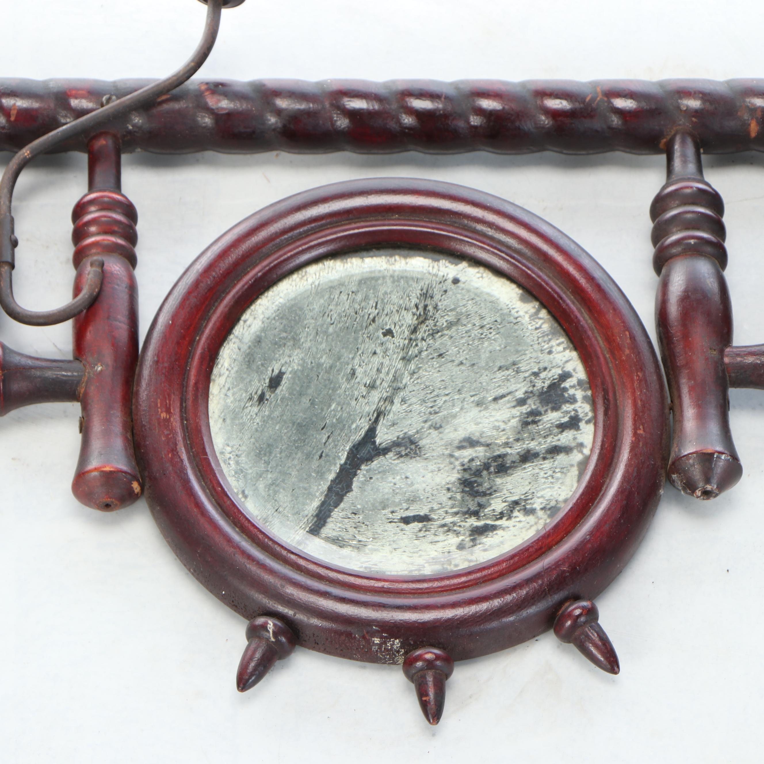 Edwardian Carved Wood Wall Hanging Hat Rack with Mirror, Early 20th Century