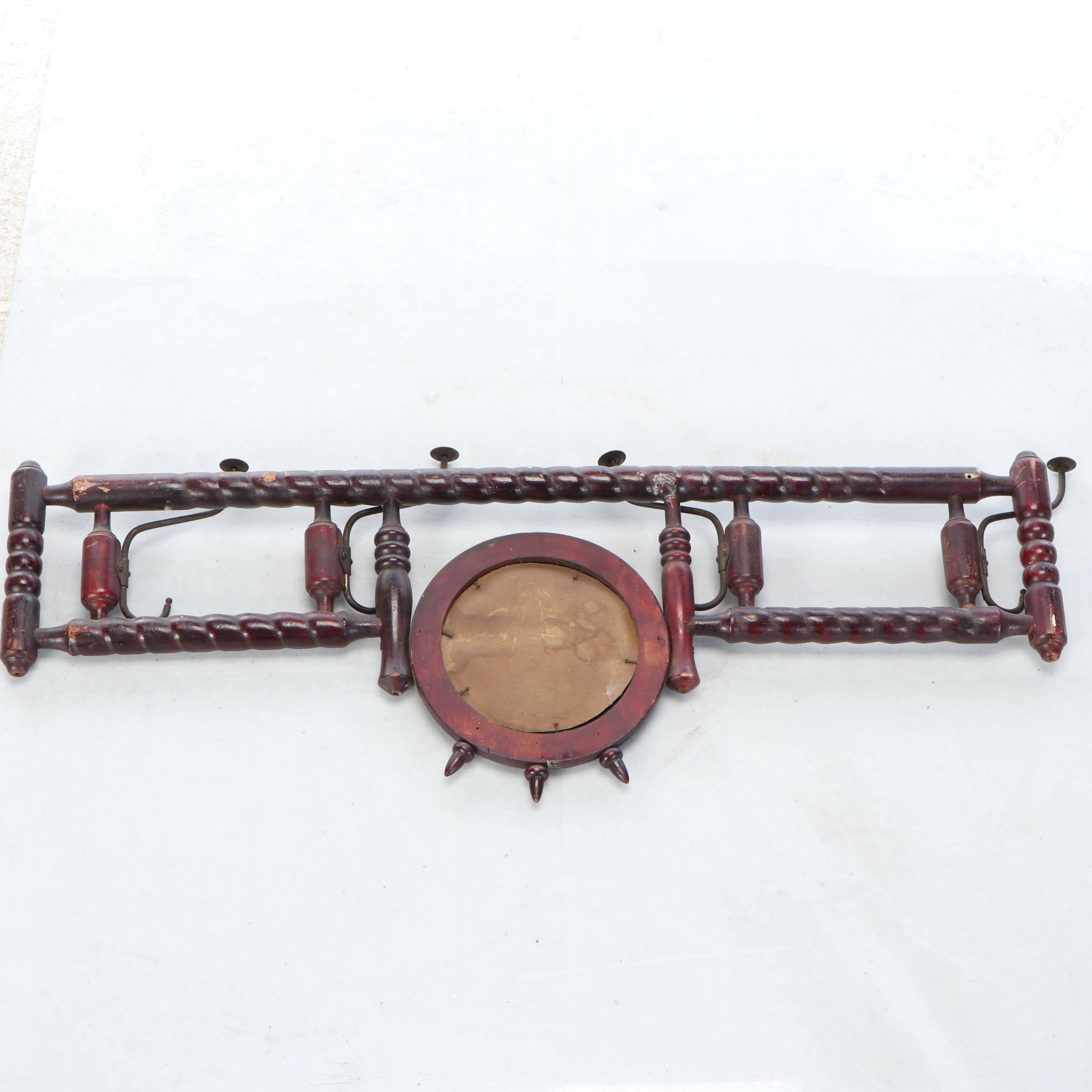Edwardian Carved Wood Wall Hanging Hat Rack with Mirror, Early 20th Century