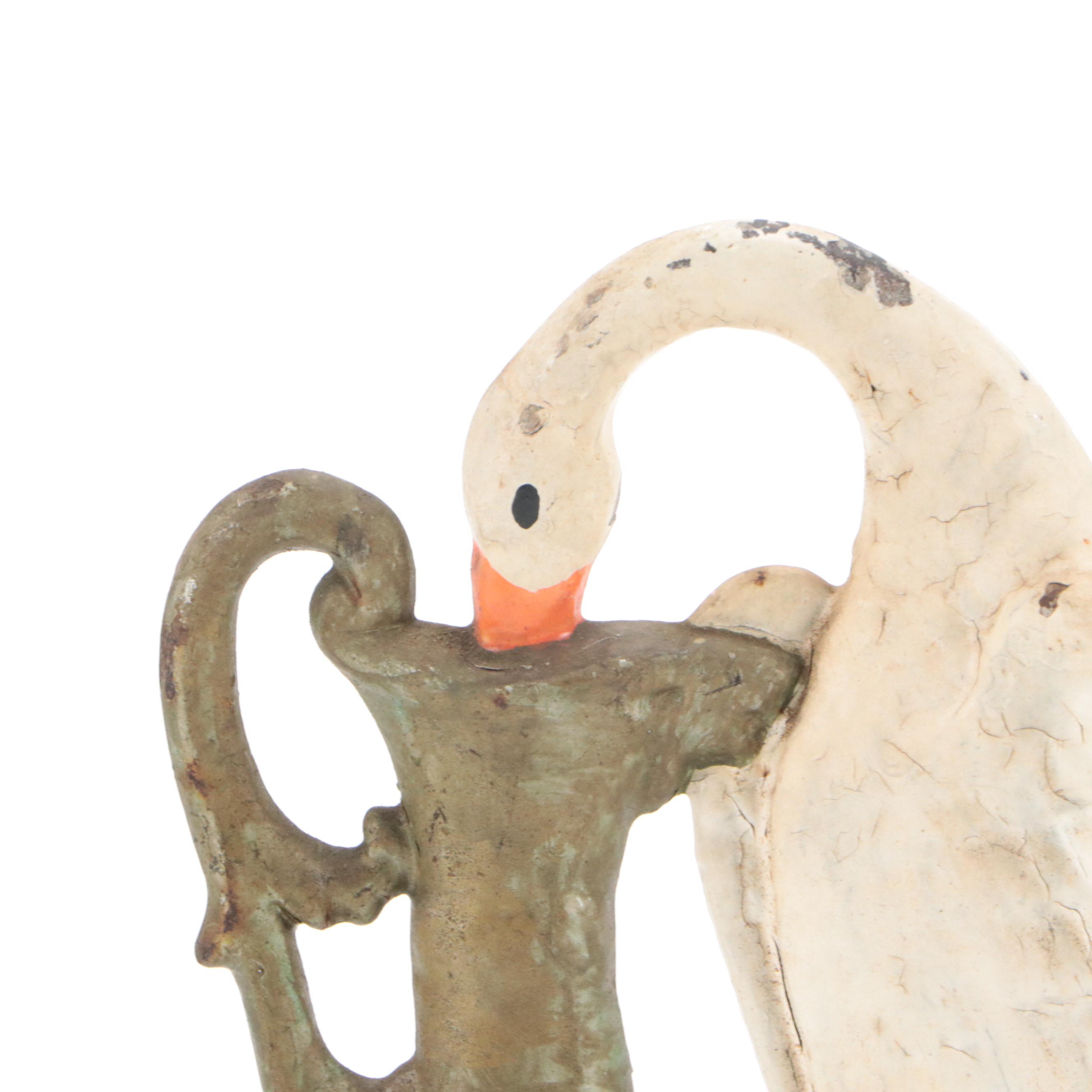 Painted Cast Iron Crane and Urn Doorstop, Early to Mid-20th Century