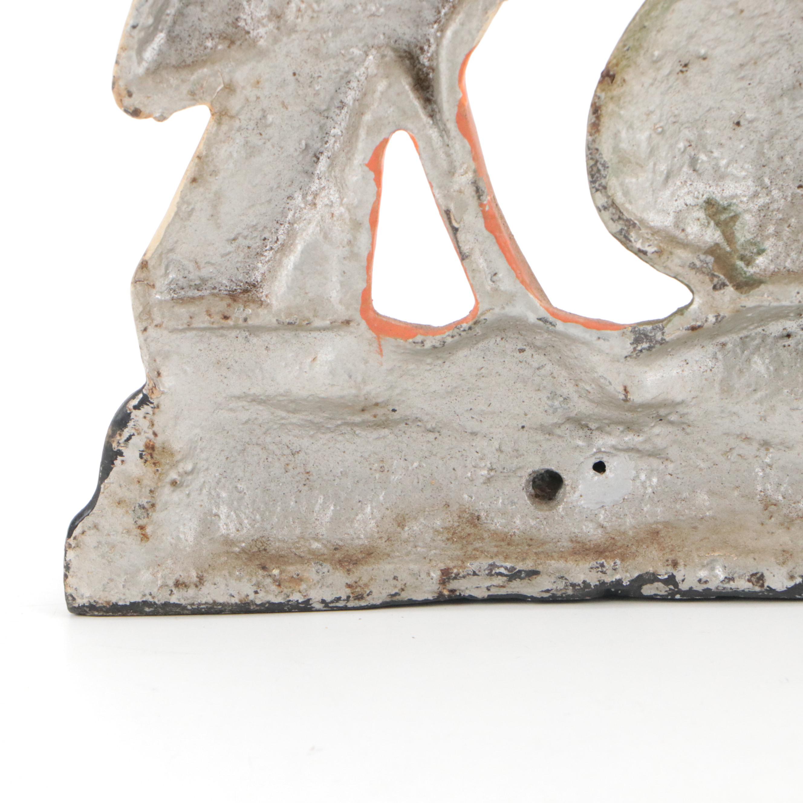 Painted Cast Iron Crane and Urn Doorstop, Early to Mid-20th Century