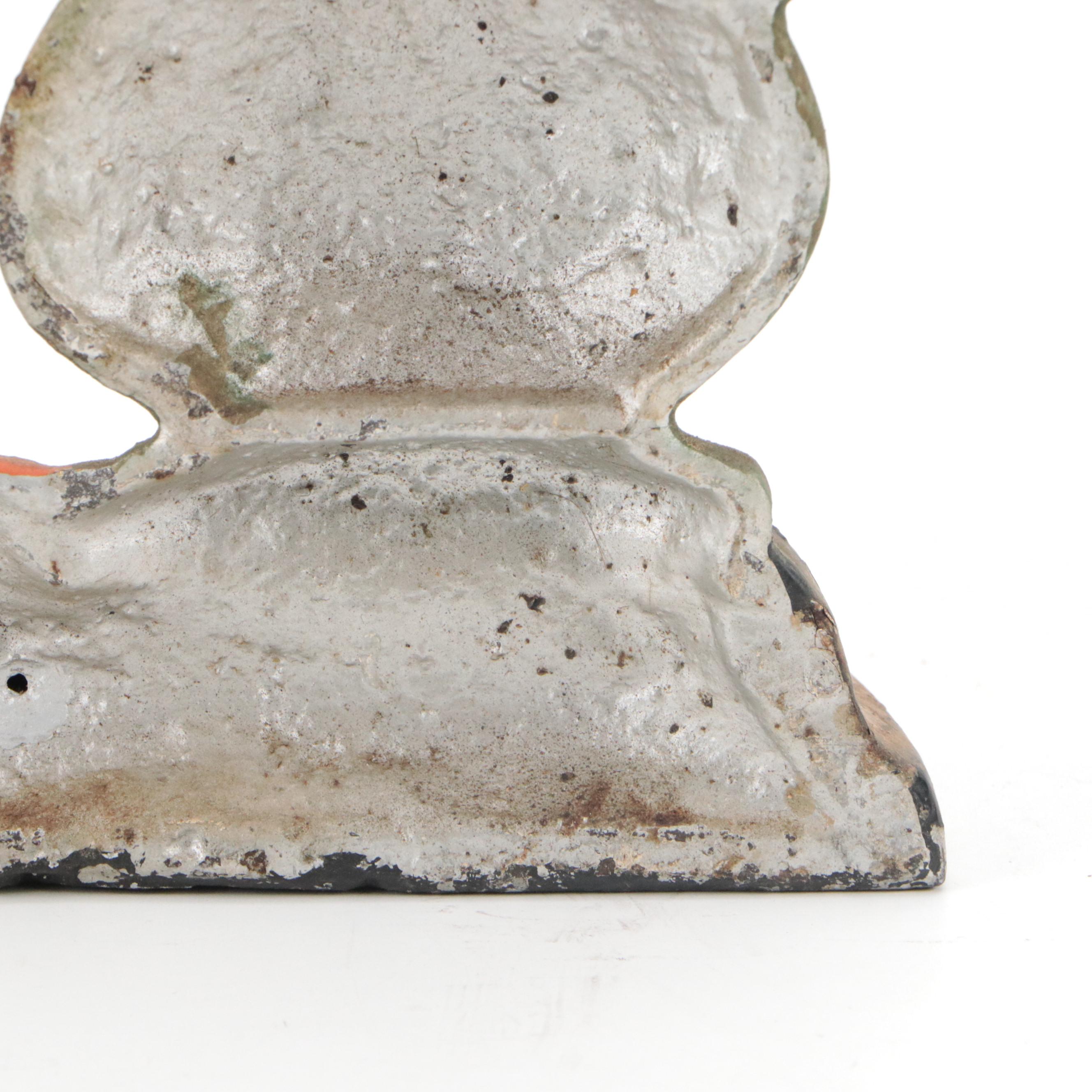 Painted Cast Iron Crane and Urn Doorstop, Early to Mid-20th Century