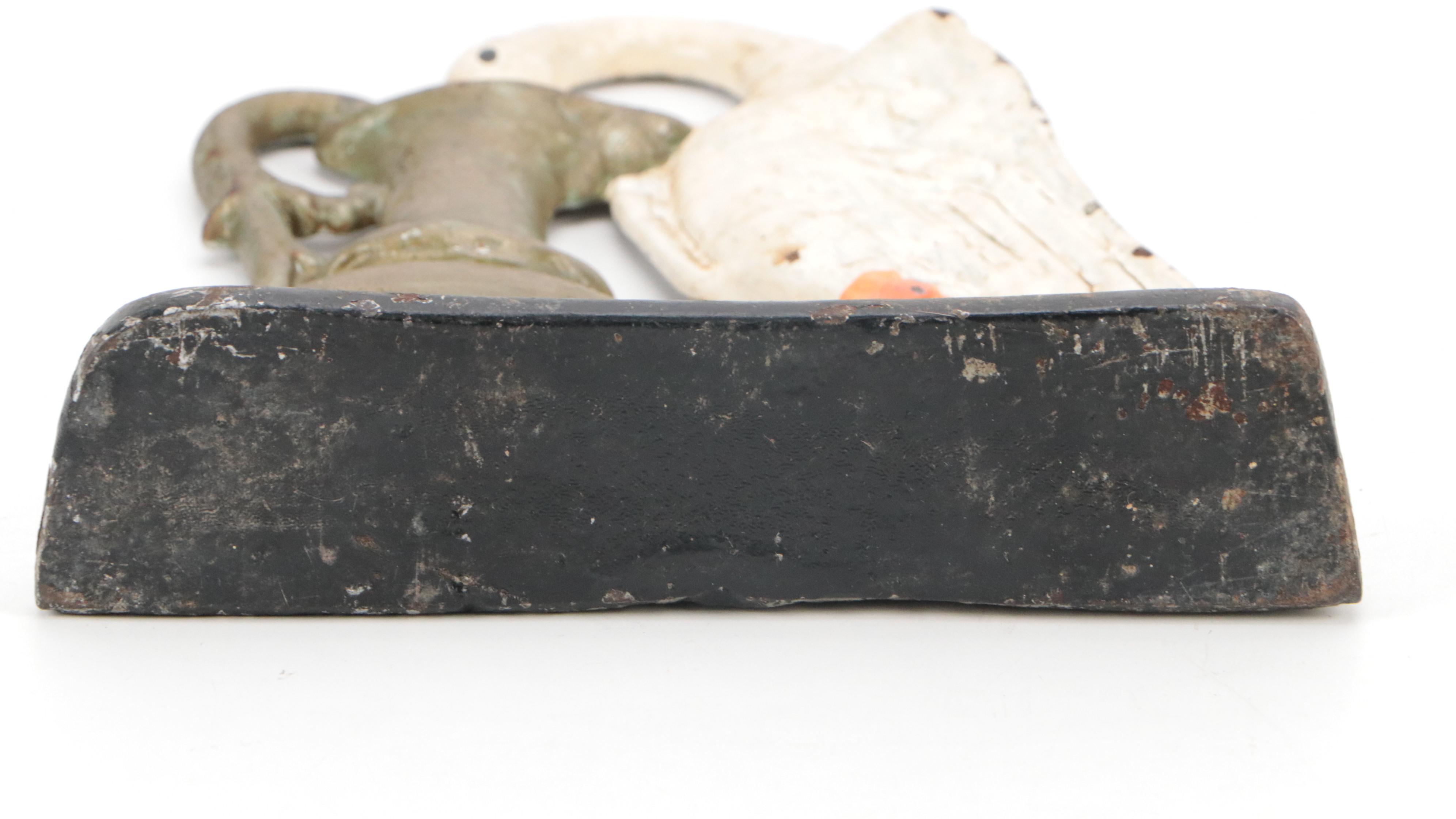 Painted Cast Iron Crane and Urn Doorstop, Early to Mid-20th Century