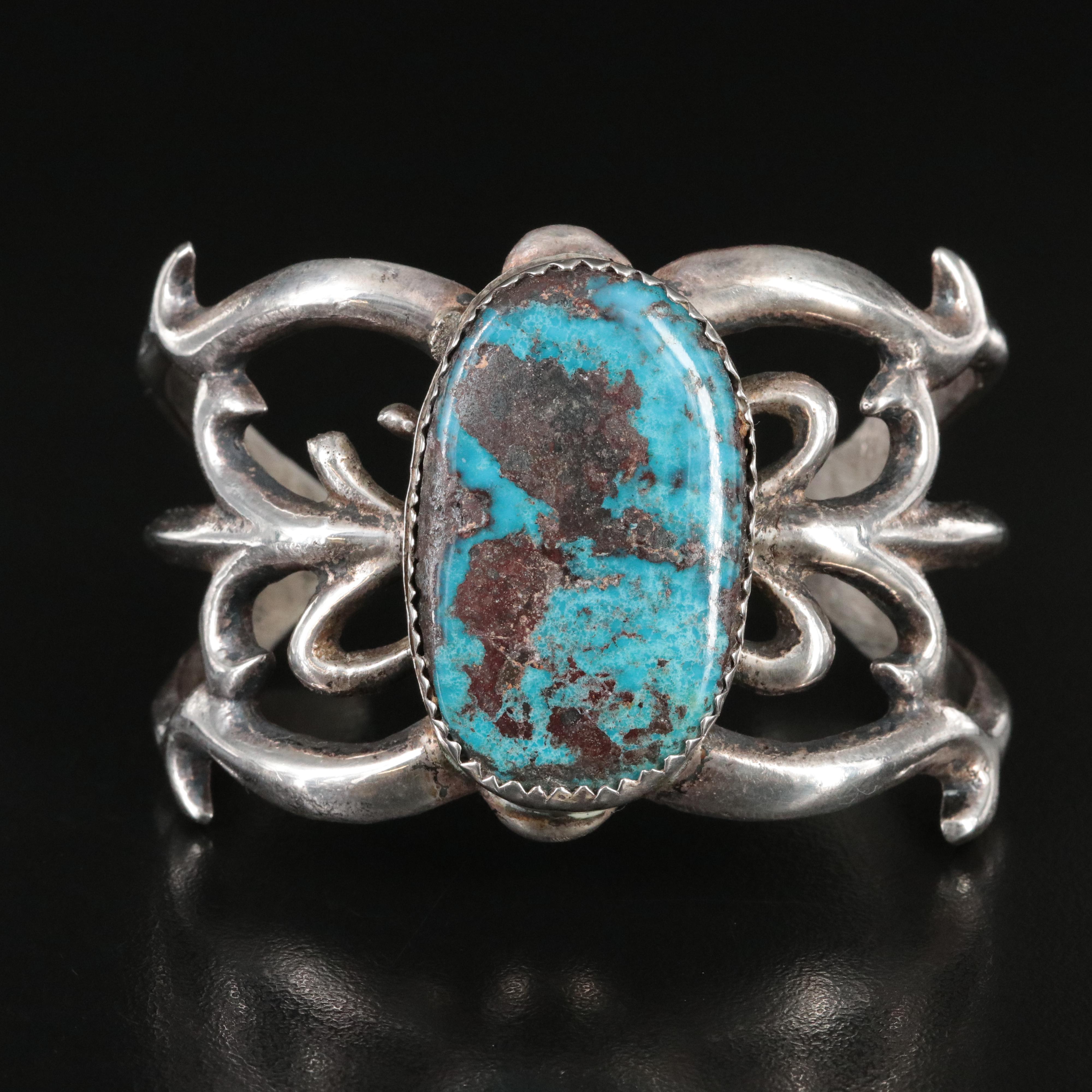 Southwestern Sterling Turquoise Sandcast Cuff
