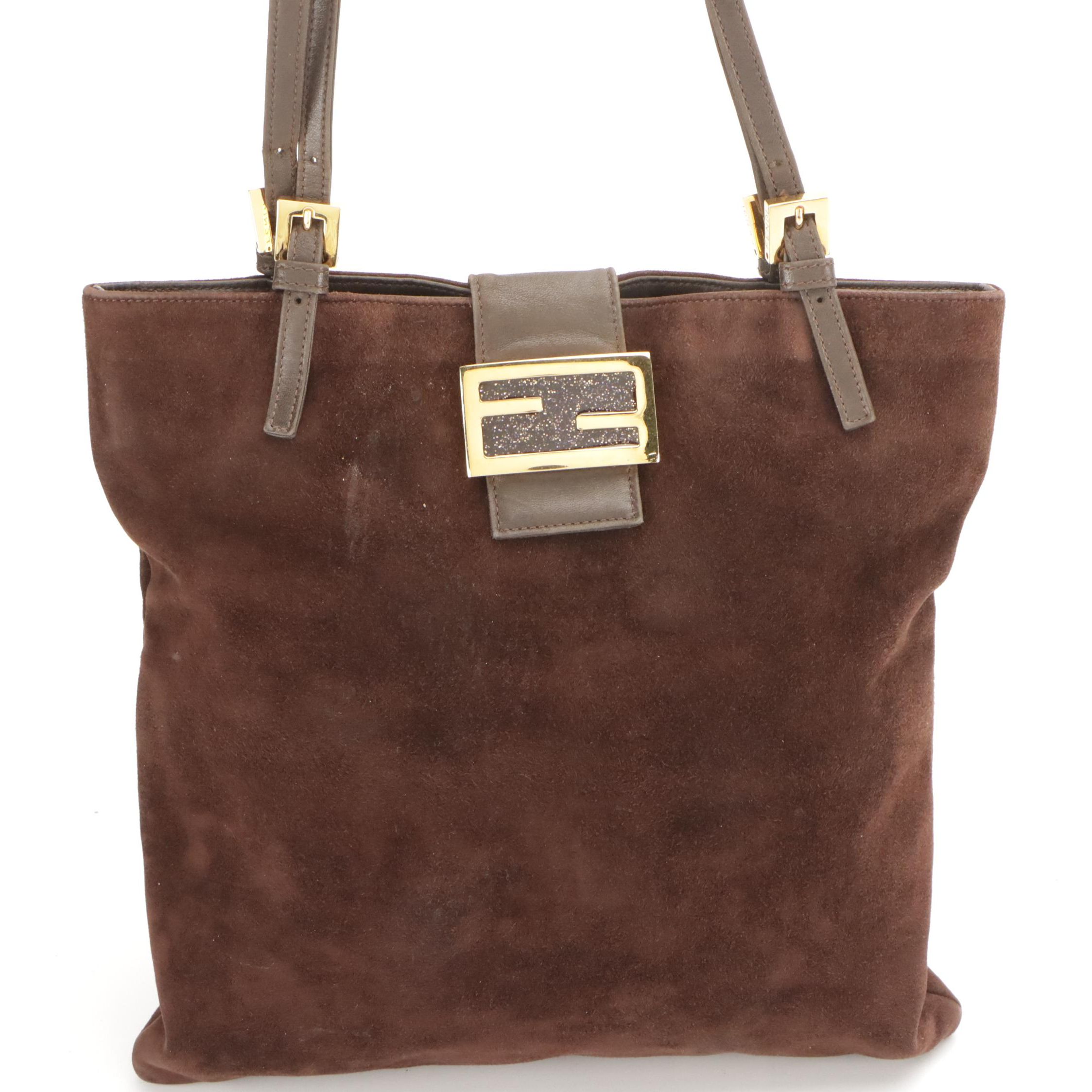 Fendi Brown Suede and Leather Shoulder Tote Bag