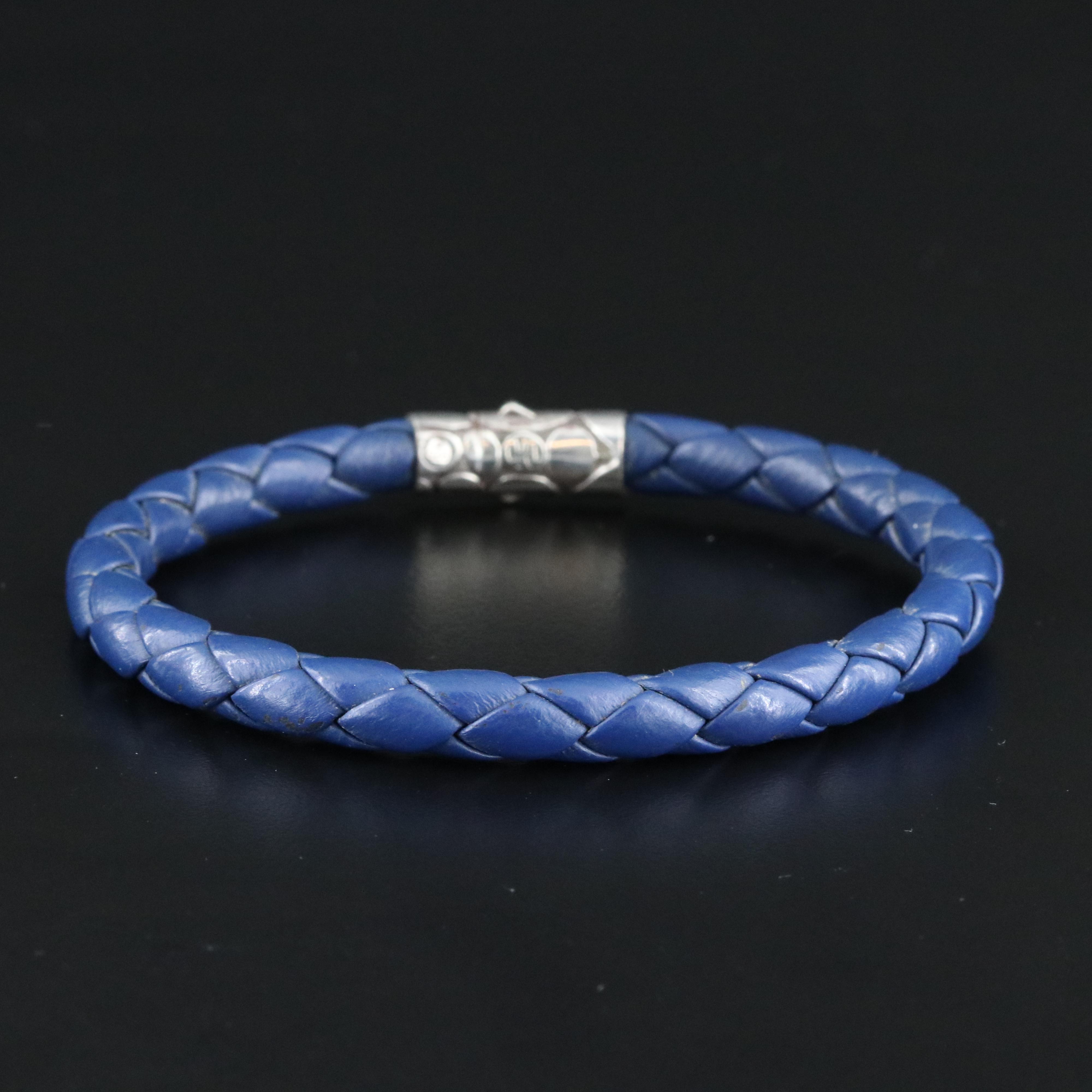 John Hardy Kali Pebble Blue Leather Bracelet with Sterling Clasp