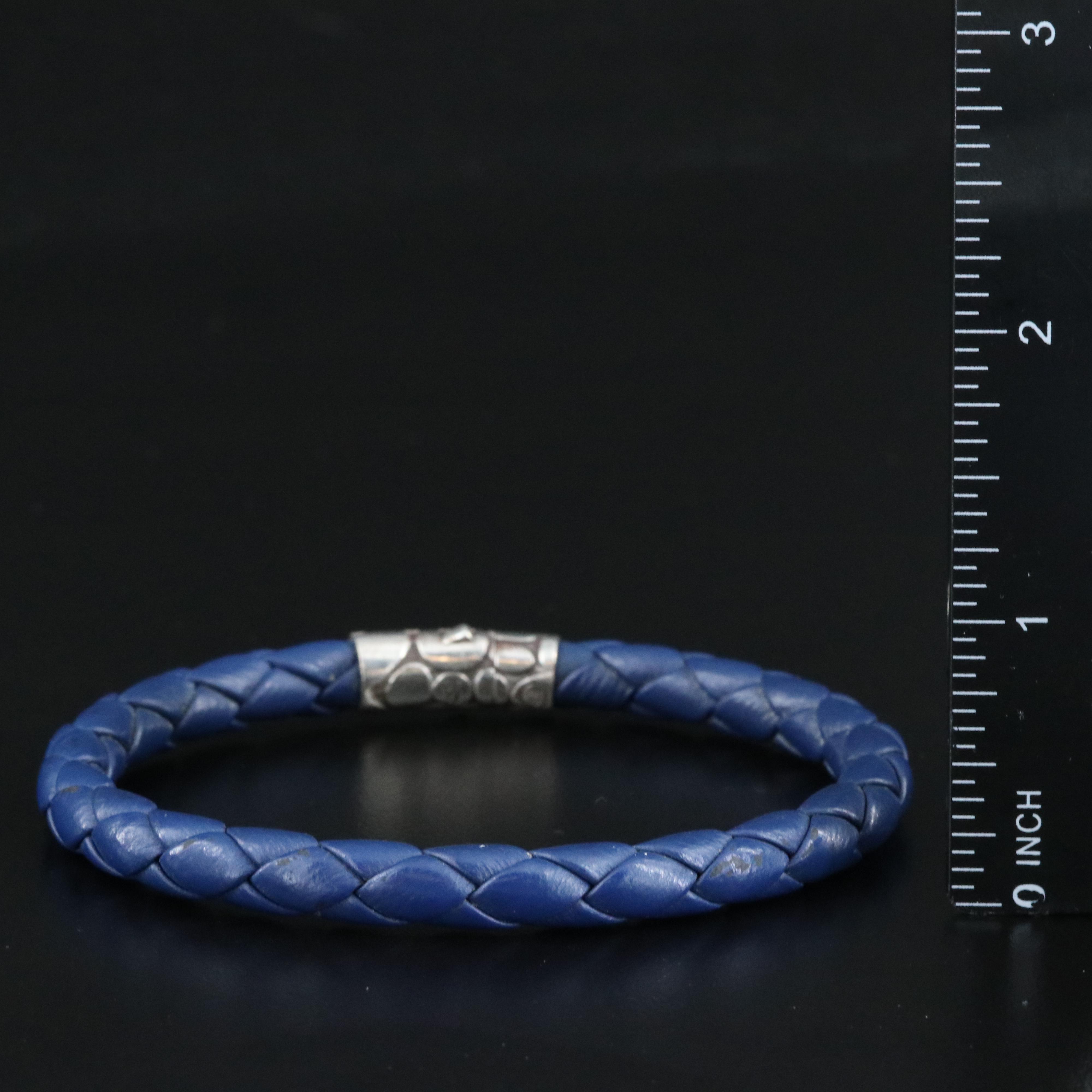 John Hardy Kali Pebble Blue Leather Bracelet with Sterling Clasp