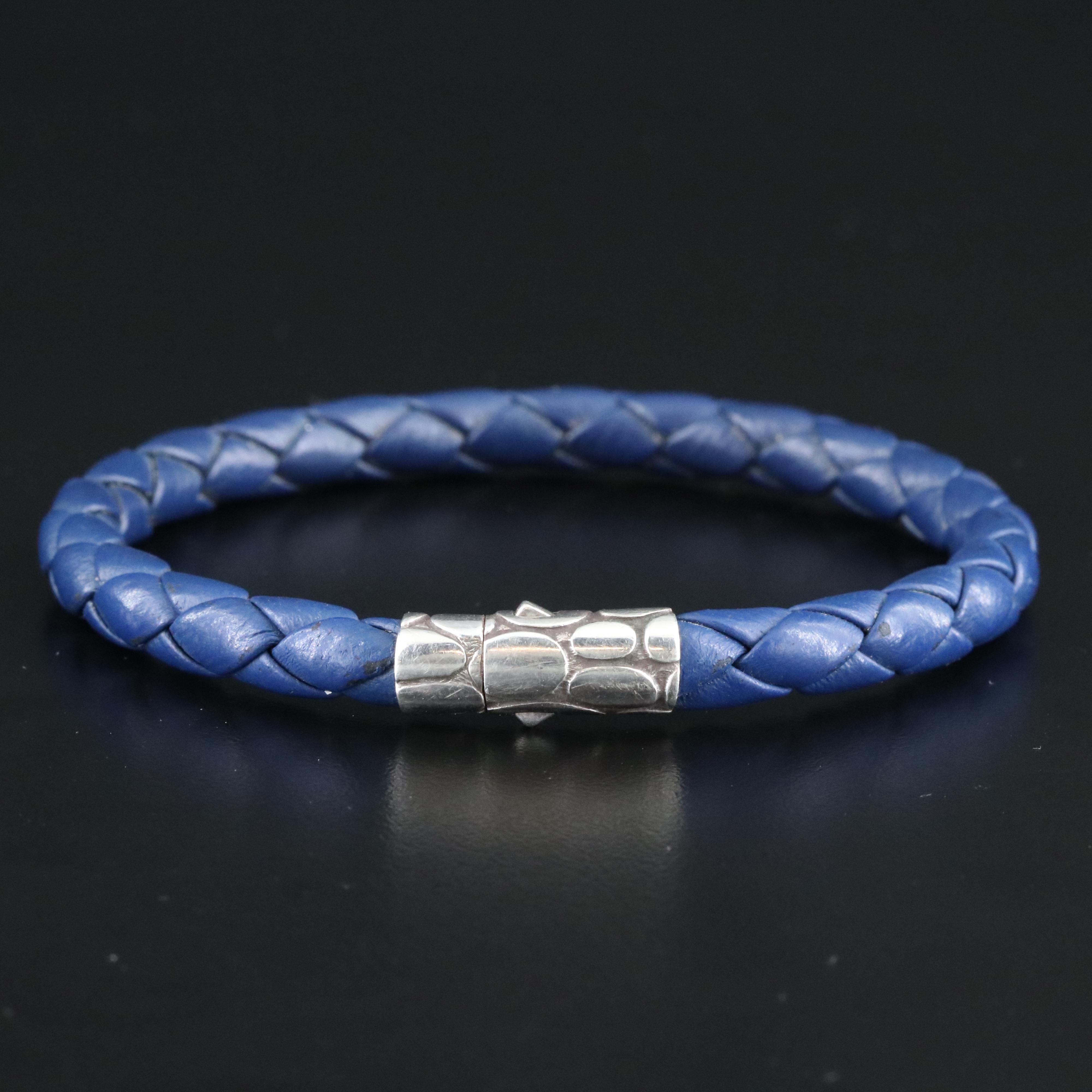 John Hardy Kali Pebble Blue Leather Bracelet with Sterling Clasp