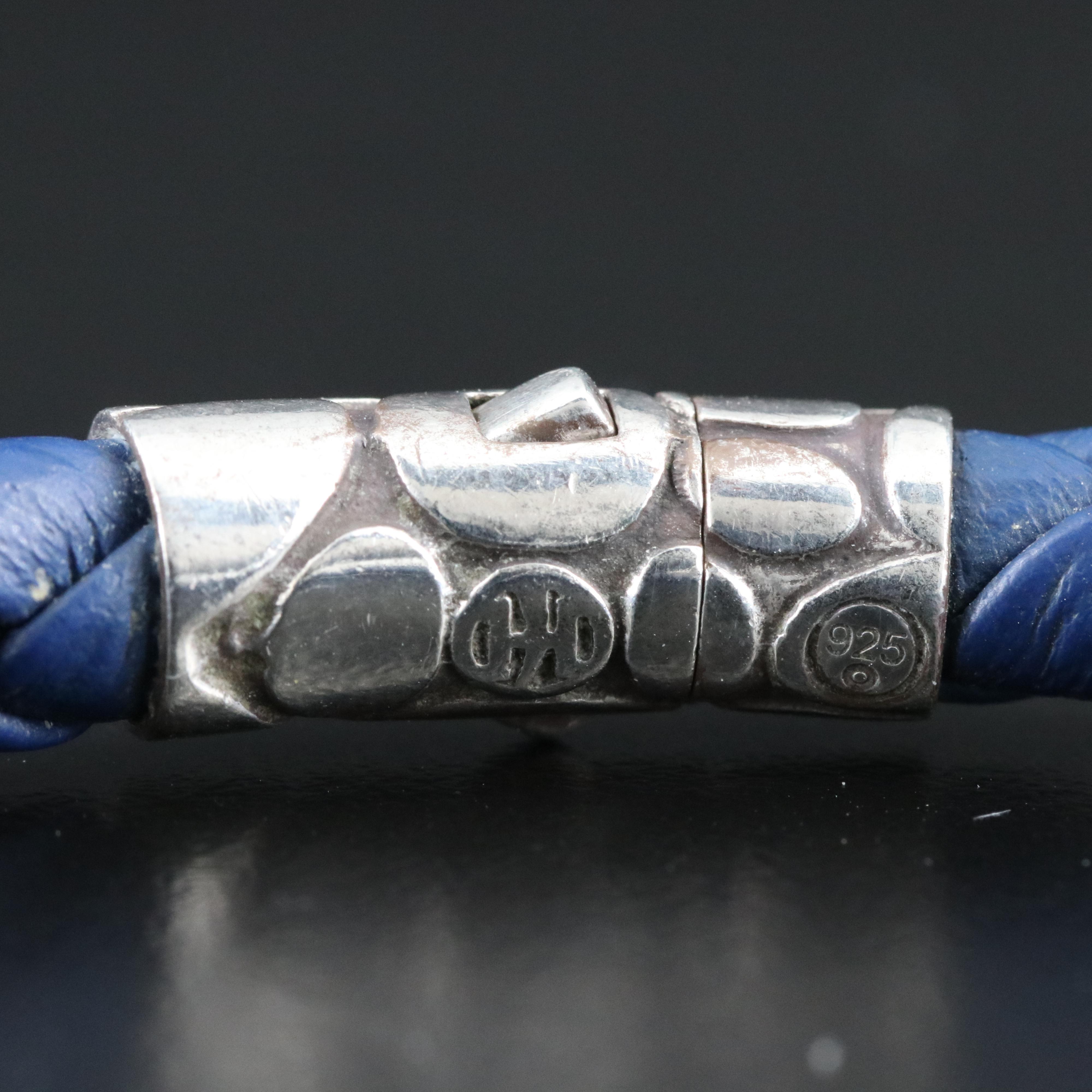 John Hardy Kali Pebble Blue Leather Bracelet with Sterling Clasp