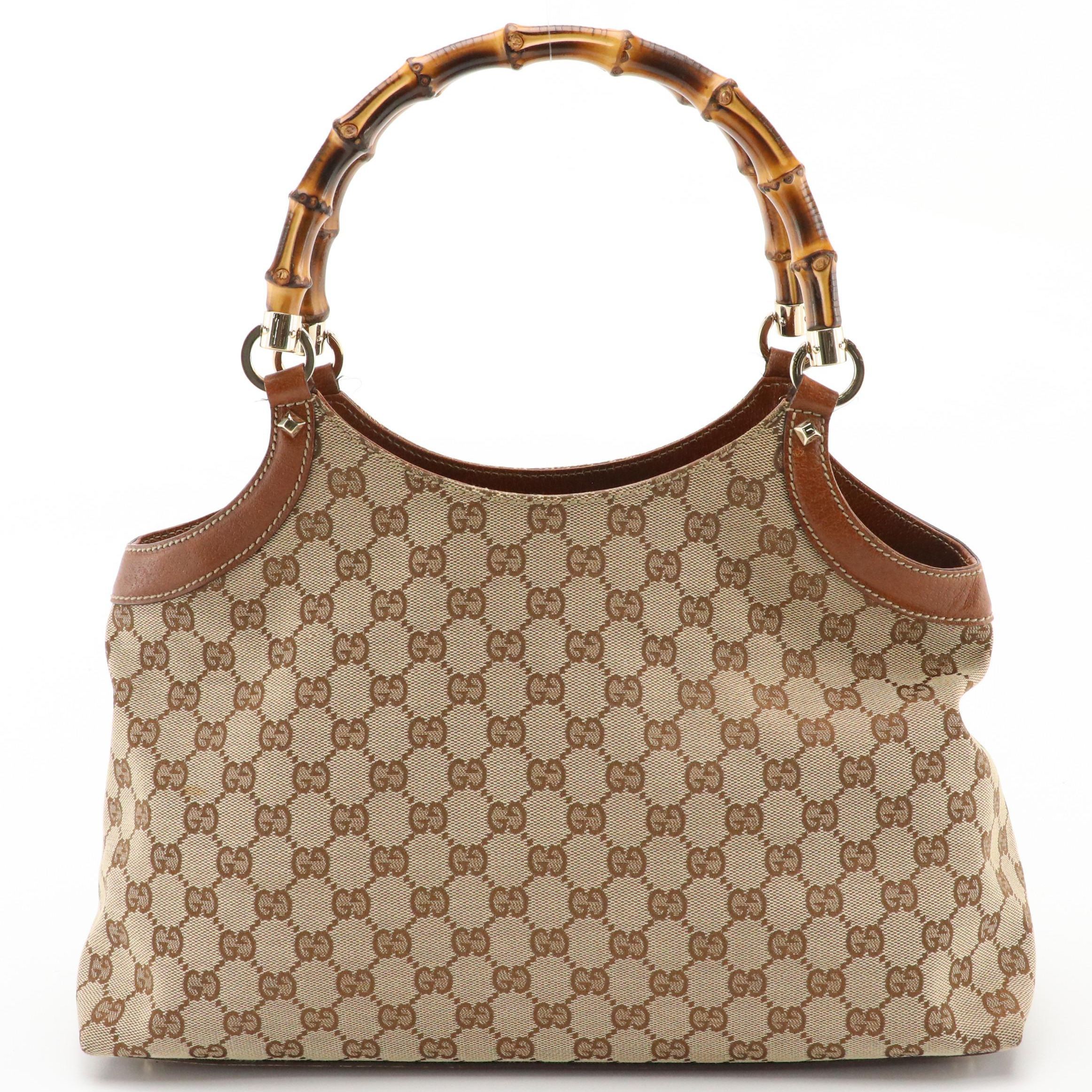 Gucci Bamboo Handle Shoulder Bag in Monogram Canvas and Leather