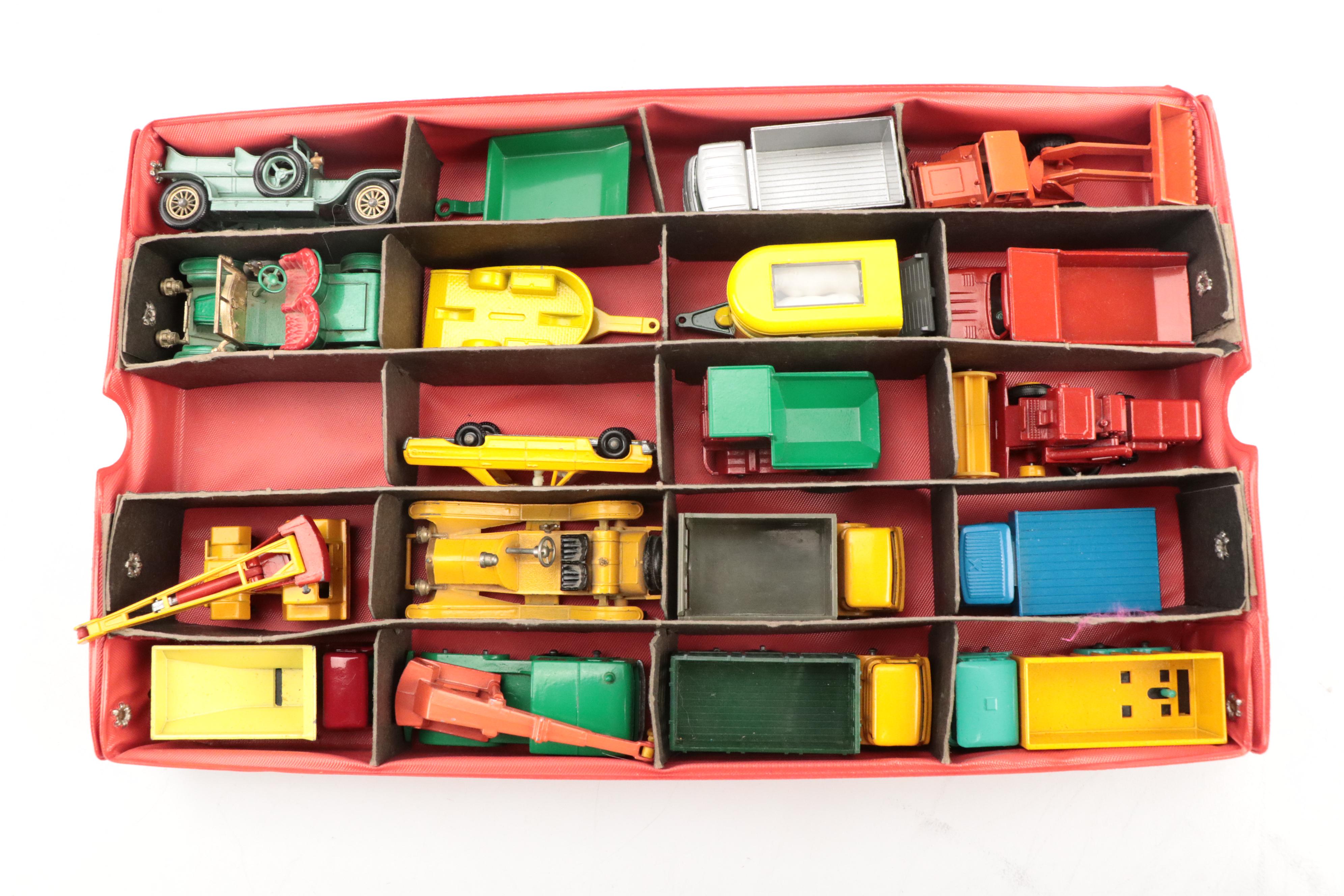 Lesney Matchbox Toy Cars and Carrying Case, Mid to Late 20th Century