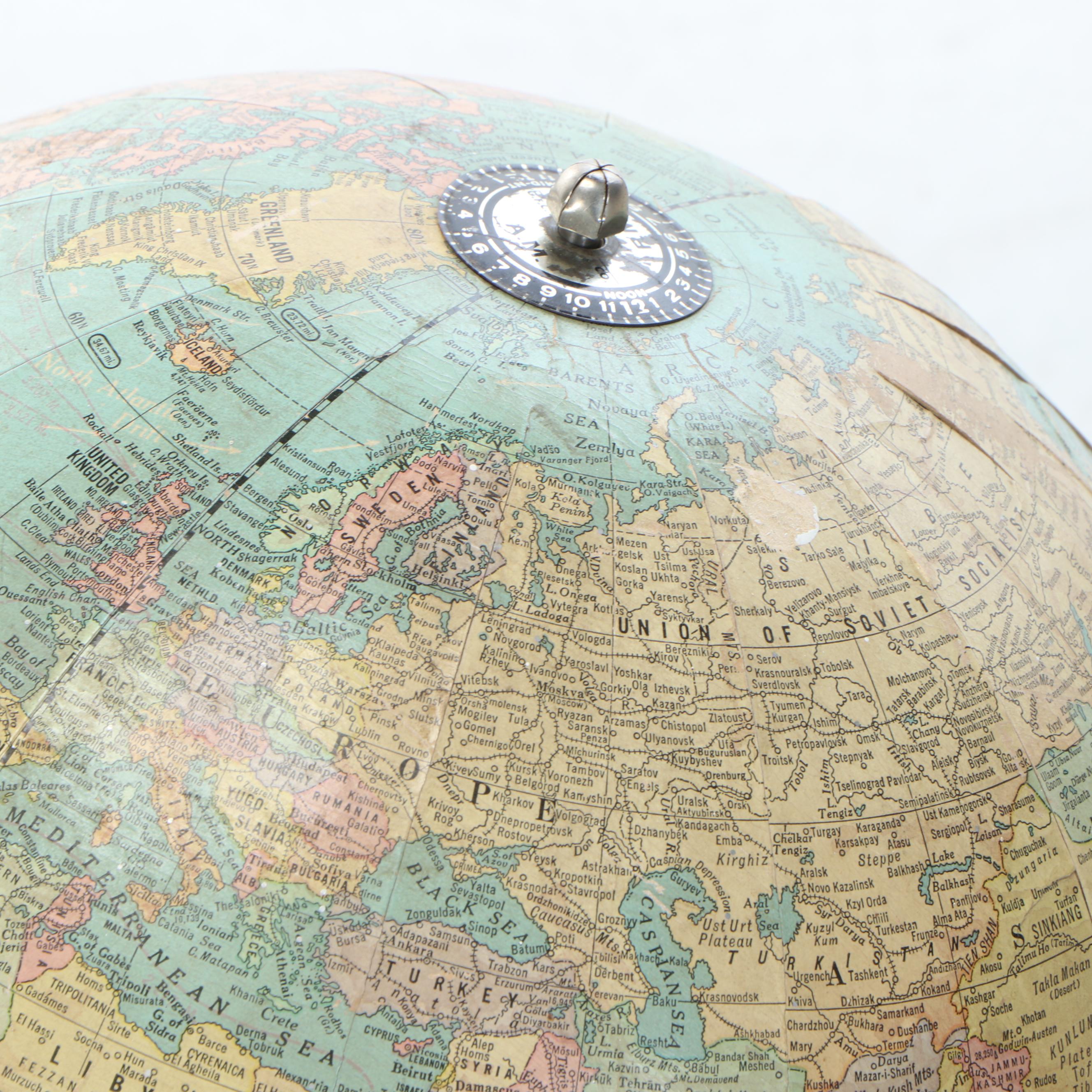 Cram's Imperial 12" World Globe with Wire Bookshelf or Record Rack