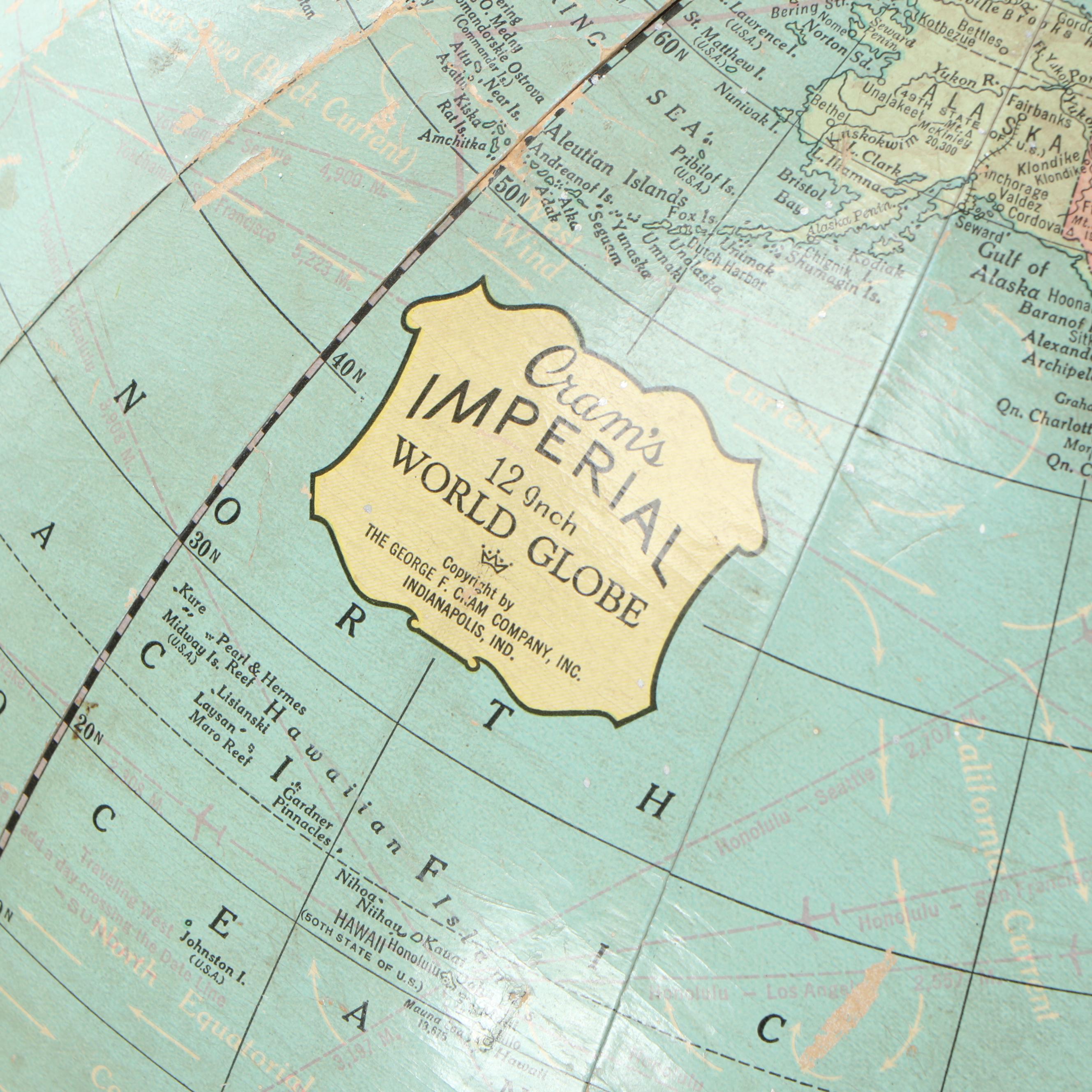 Cram's Imperial 12" World Globe with Wire Bookshelf or Record Rack