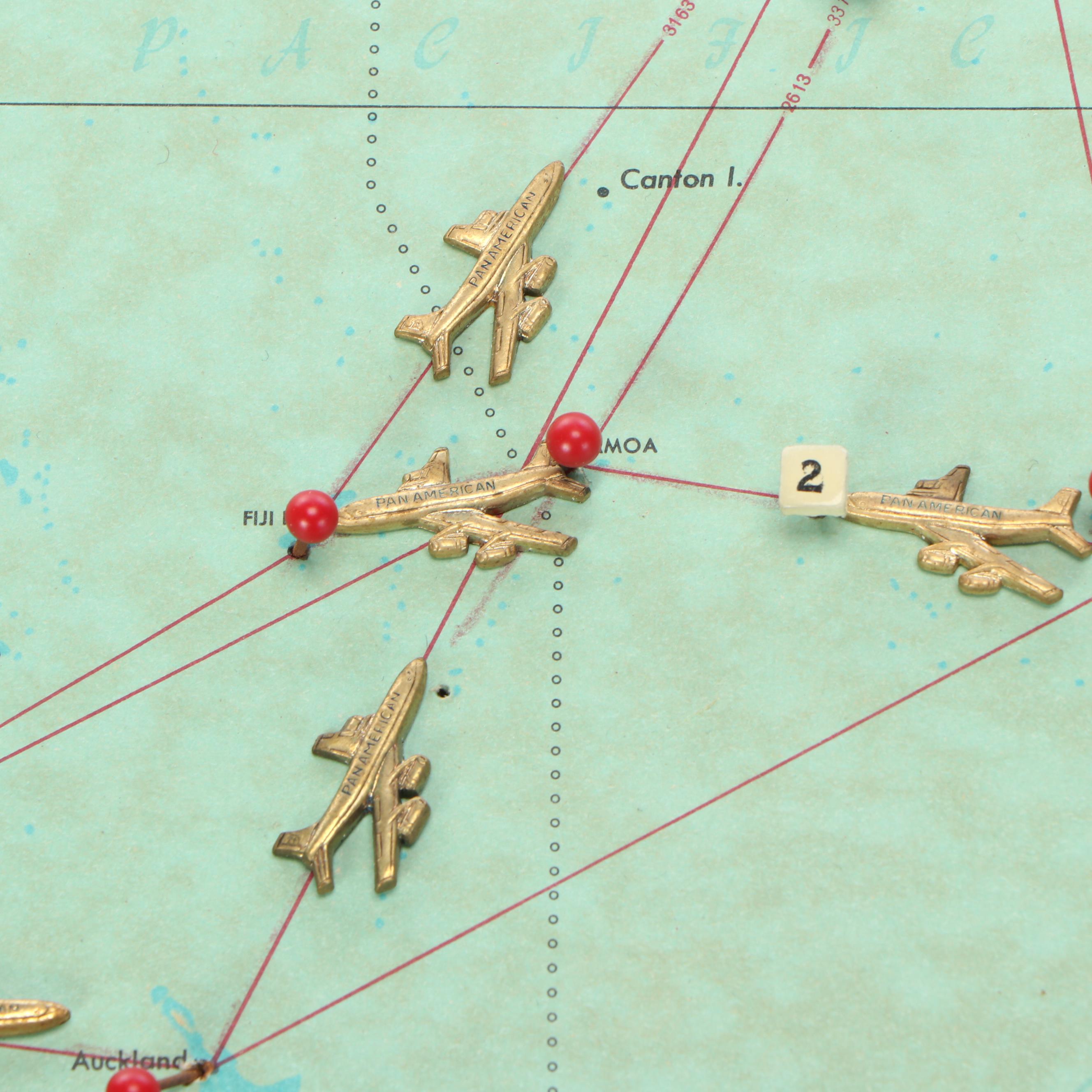 Pan American Airways System Pushpin Map, 1956