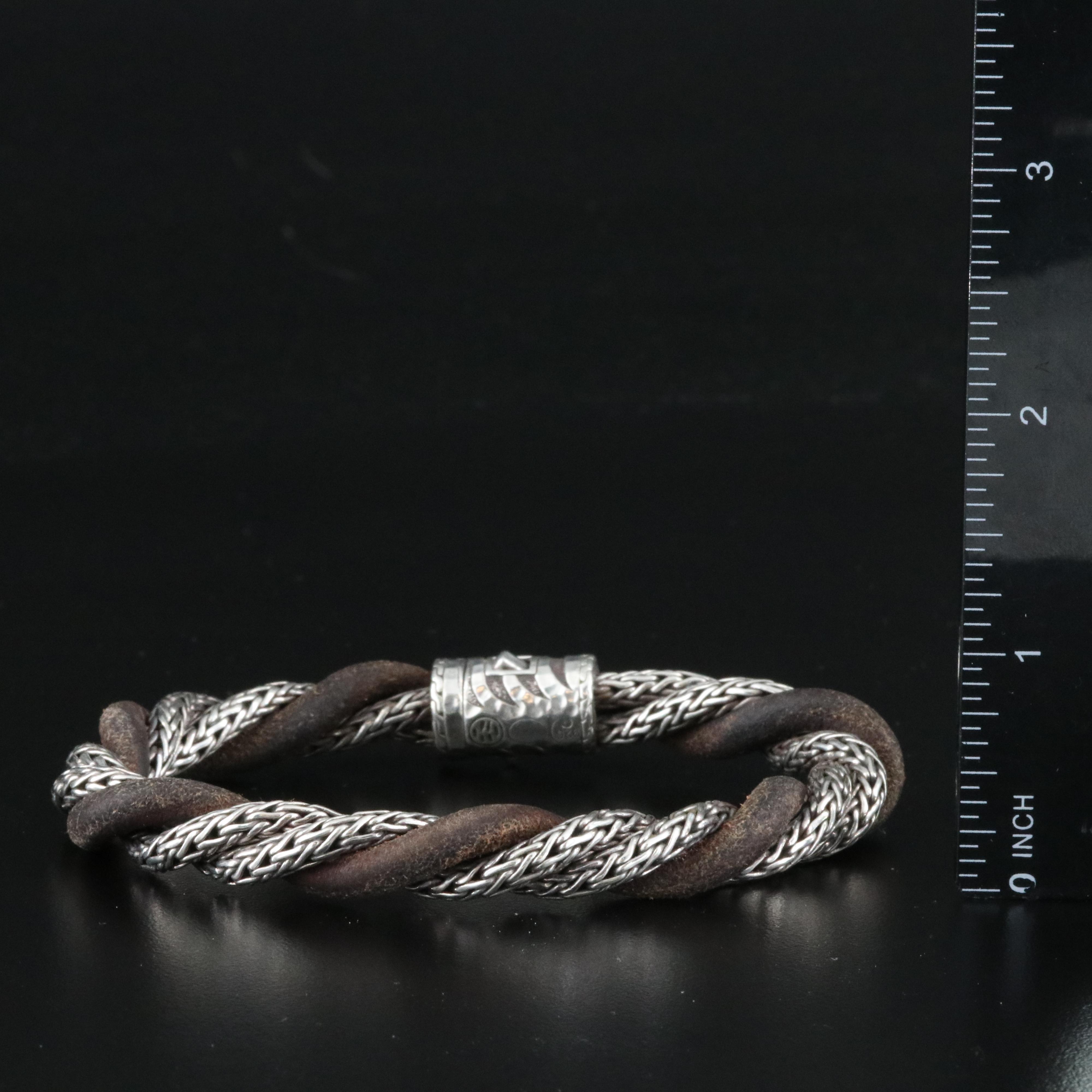 John Hardy Macan Sterling and Leather Twist Bracelet
