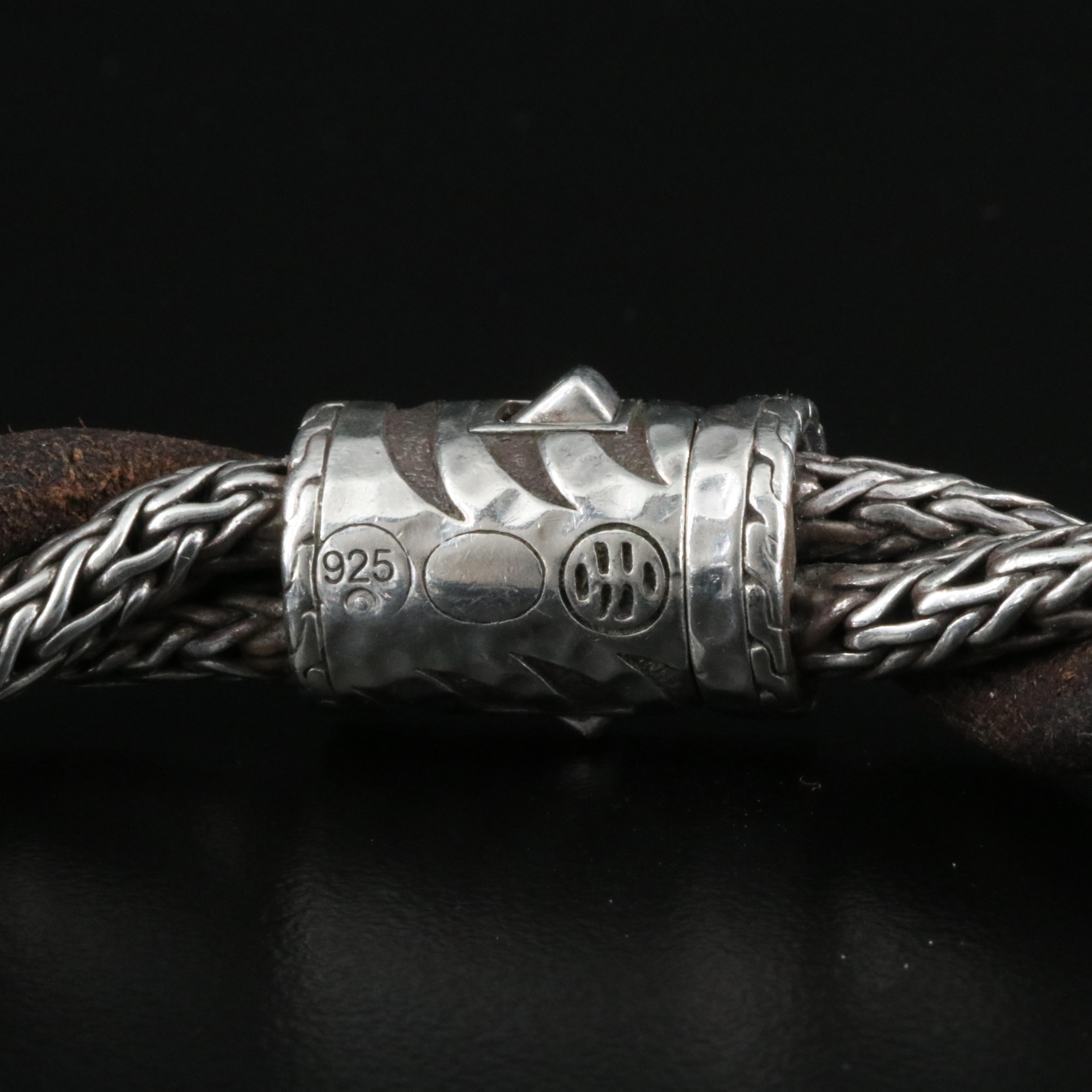 John Hardy Macan Sterling and Leather Twist Bracelet