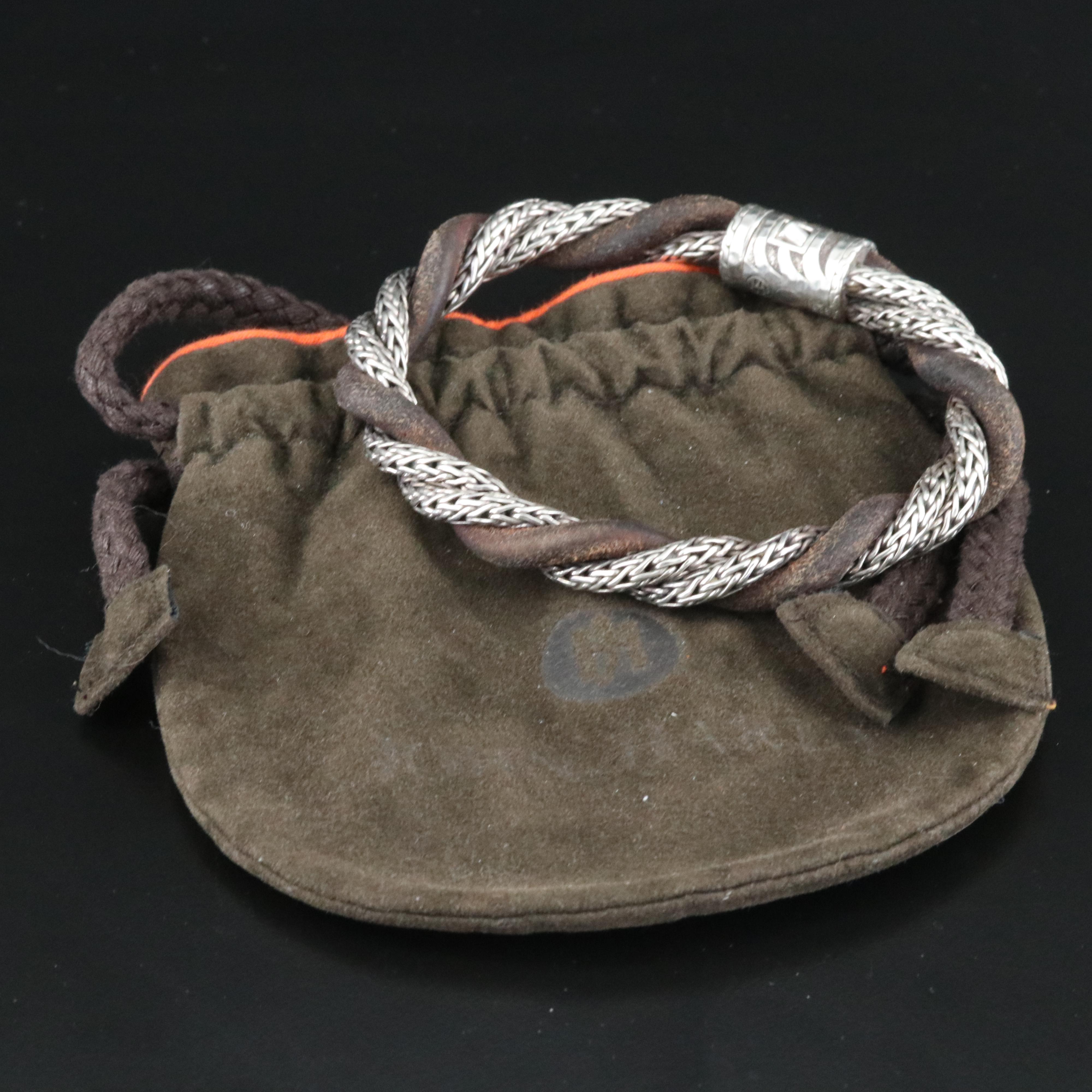 John Hardy Macan Sterling and Leather Twist Bracelet