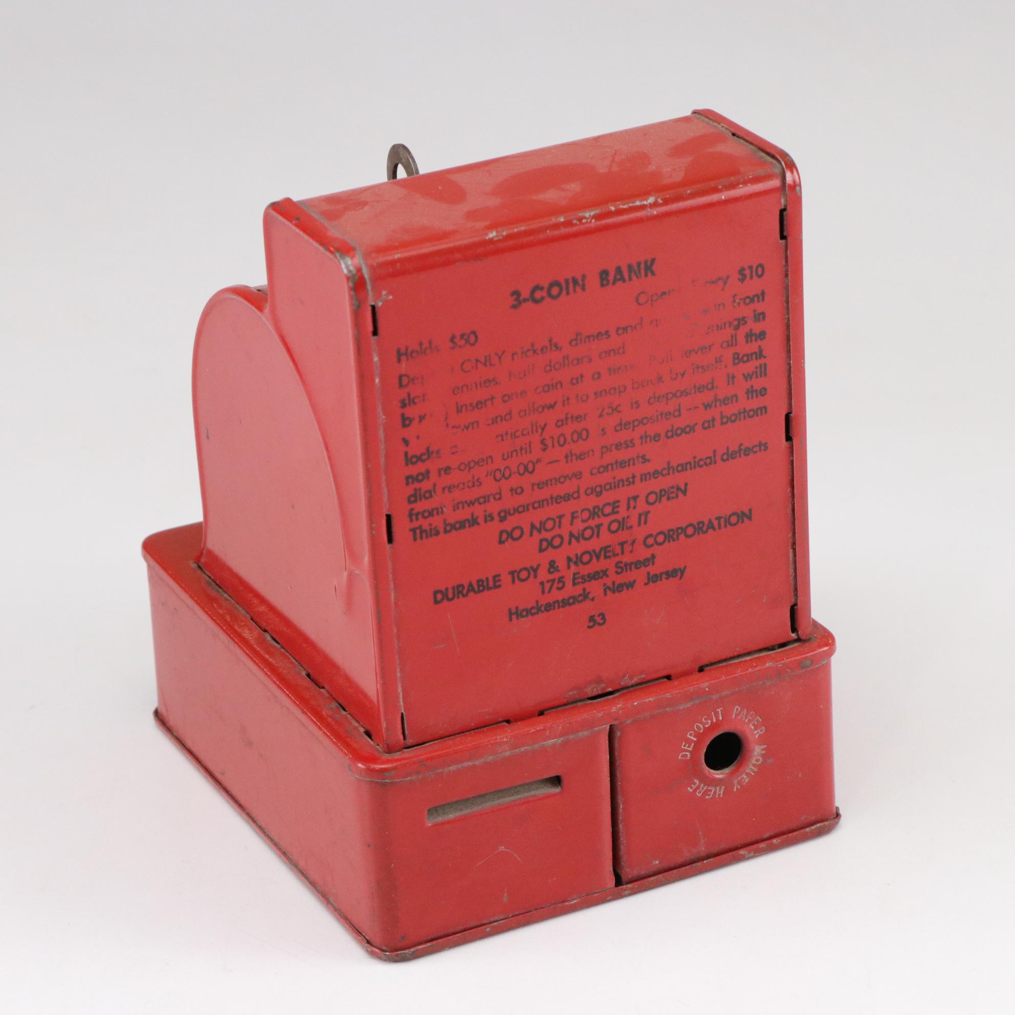 Berwin "Superior" Typewriter, Wolverine Washing Machine, and Durable 3-Coin Bank