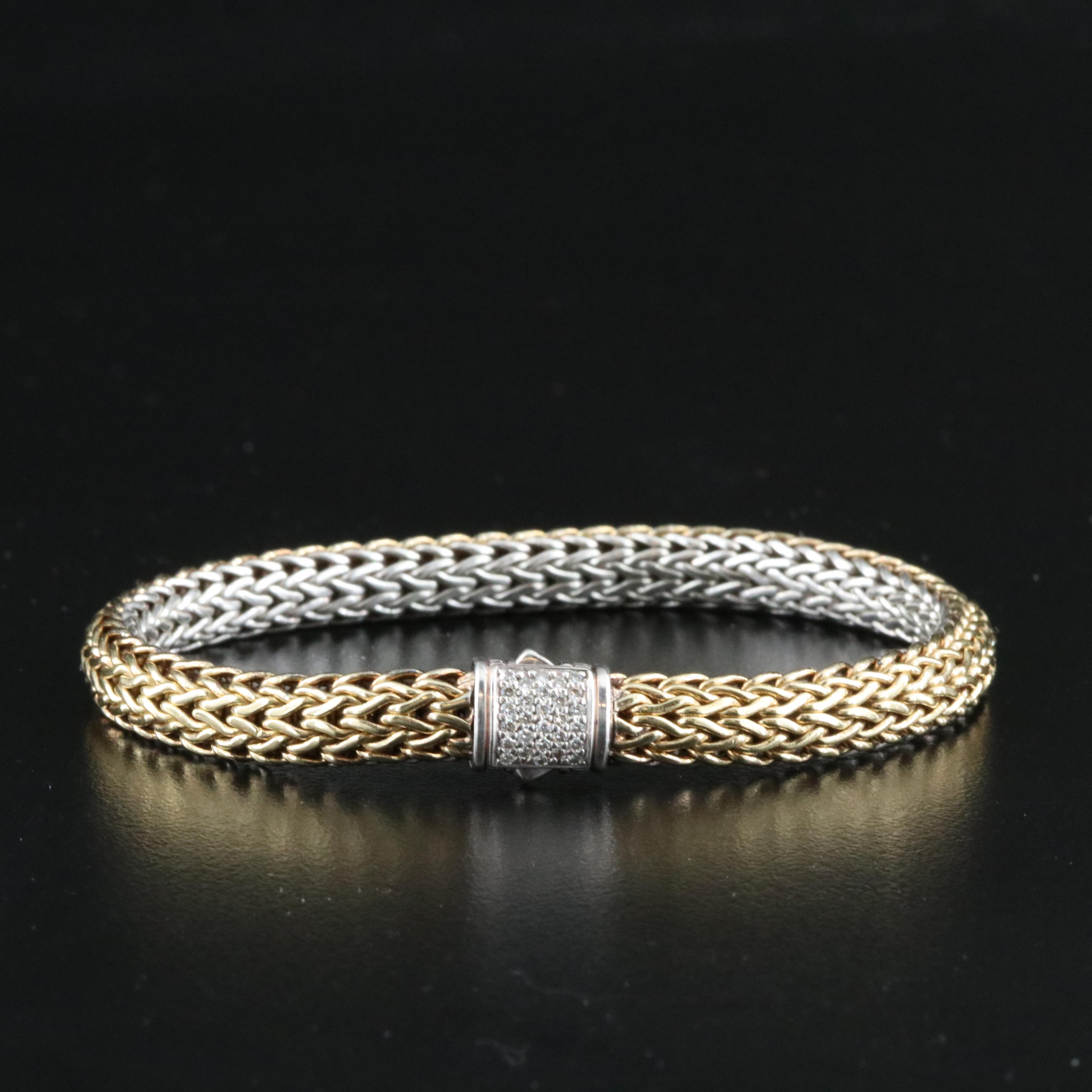 John Hardy Sterling and Gold Bonded Bracelet with Diamond Clasp