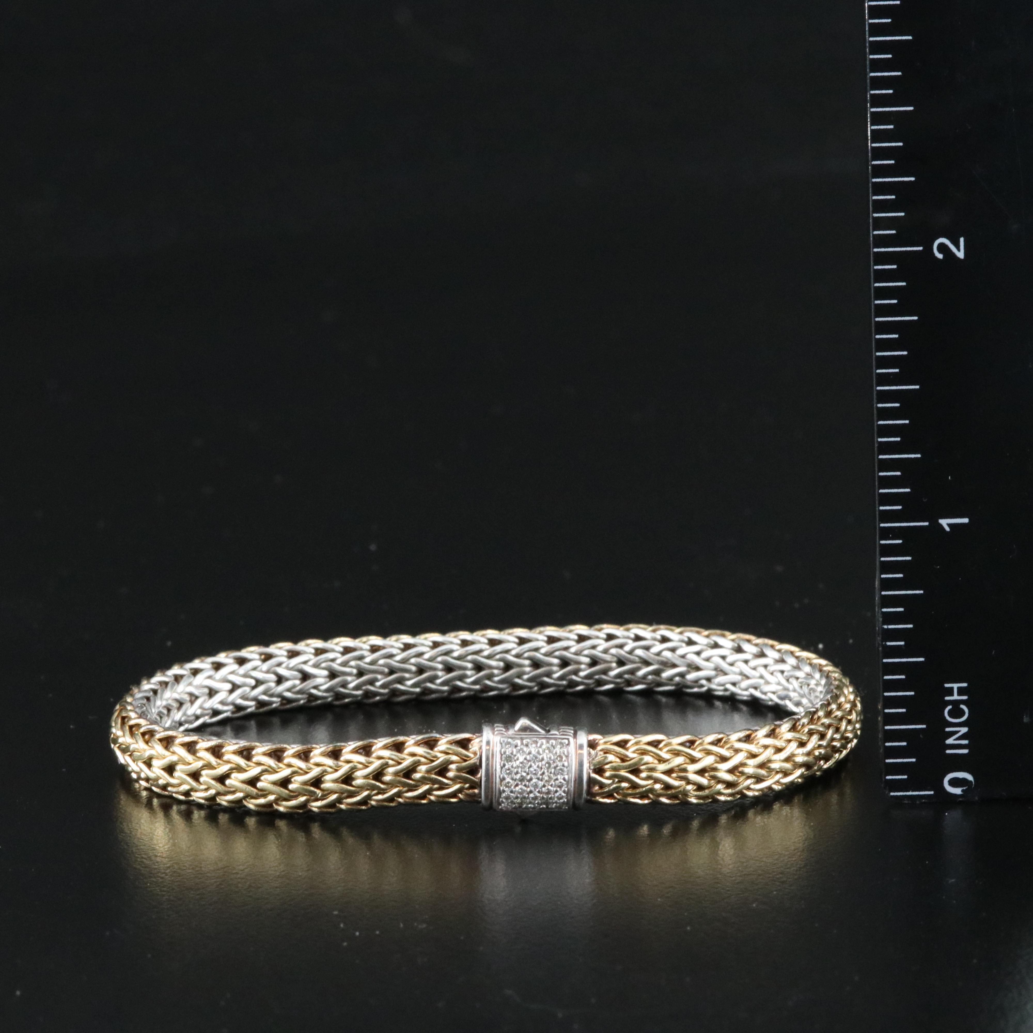 John Hardy Sterling and Gold Bonded Bracelet with Diamond Clasp