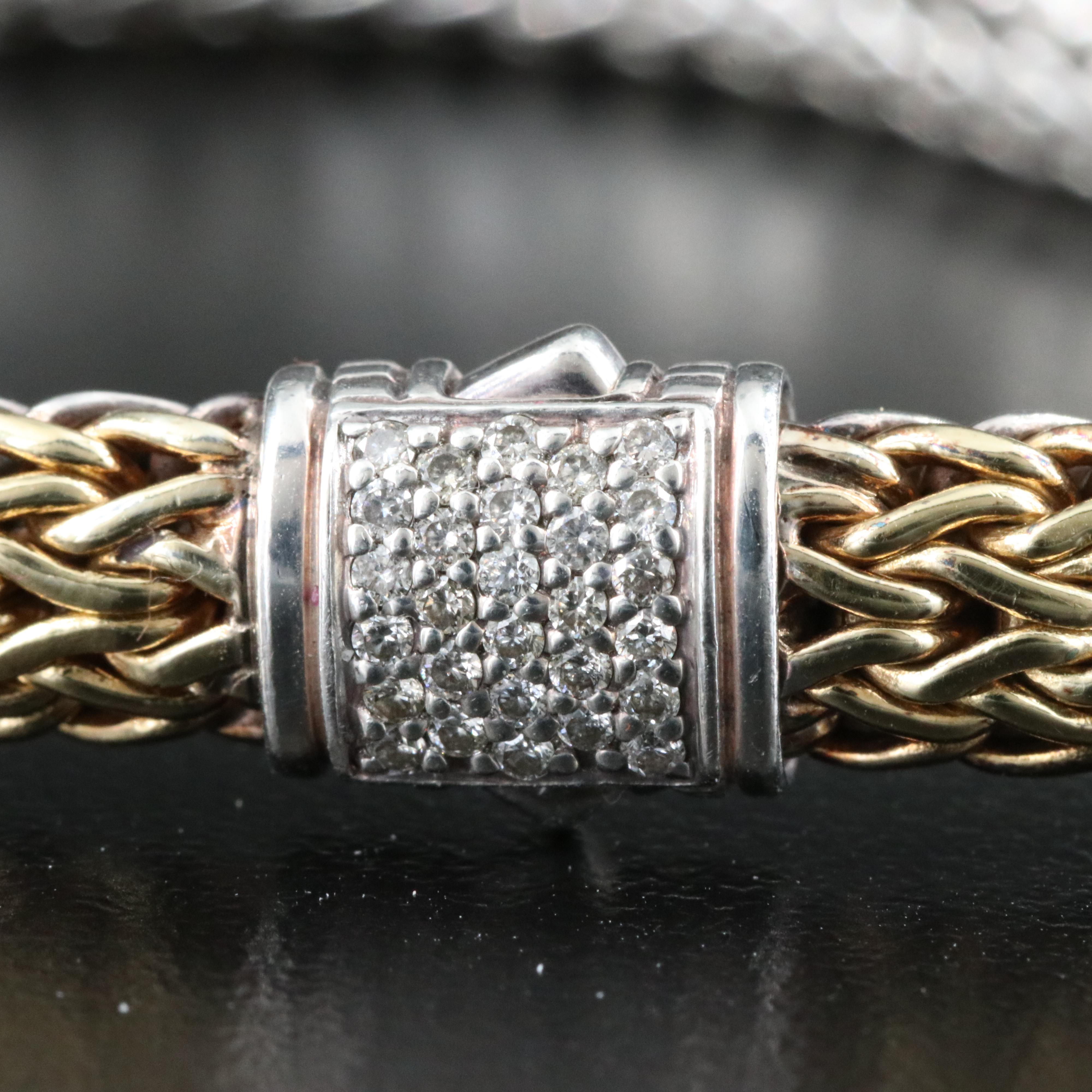 John Hardy Sterling and Gold Bonded Bracelet with Diamond Clasp