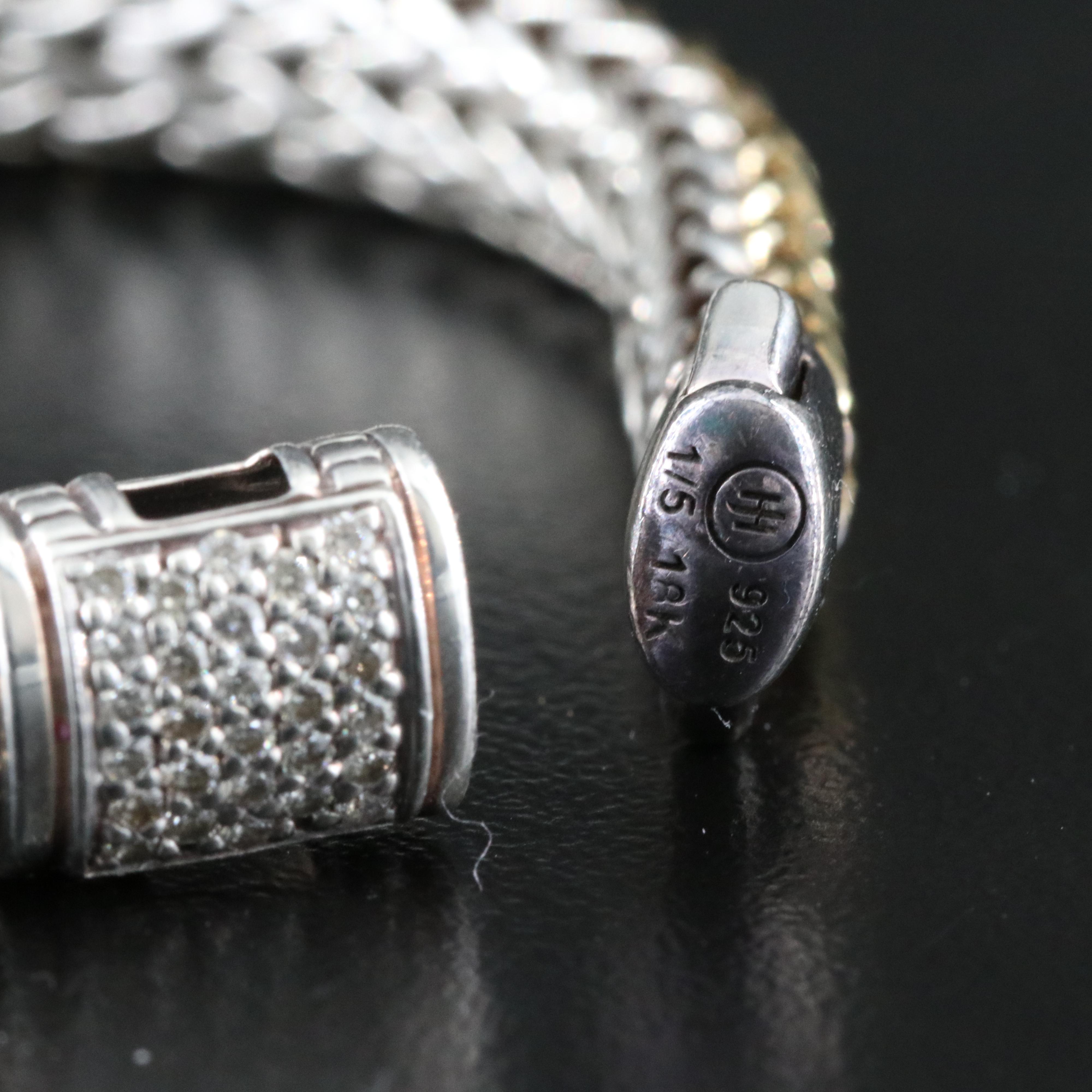 John Hardy Sterling and Gold Bonded Bracelet with Diamond Clasp