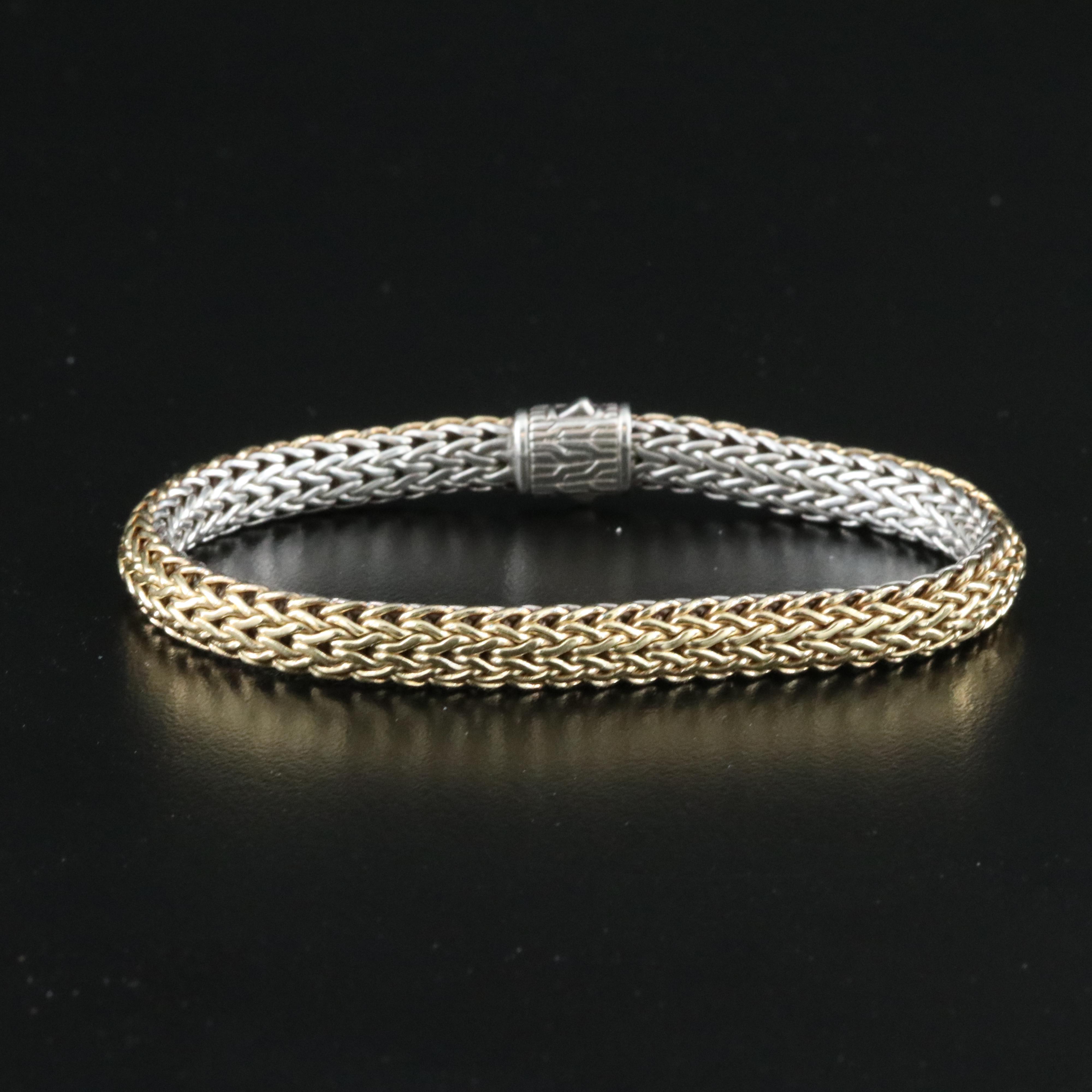 John Hardy Sterling and Gold Bonded Bracelet with Diamond Clasp