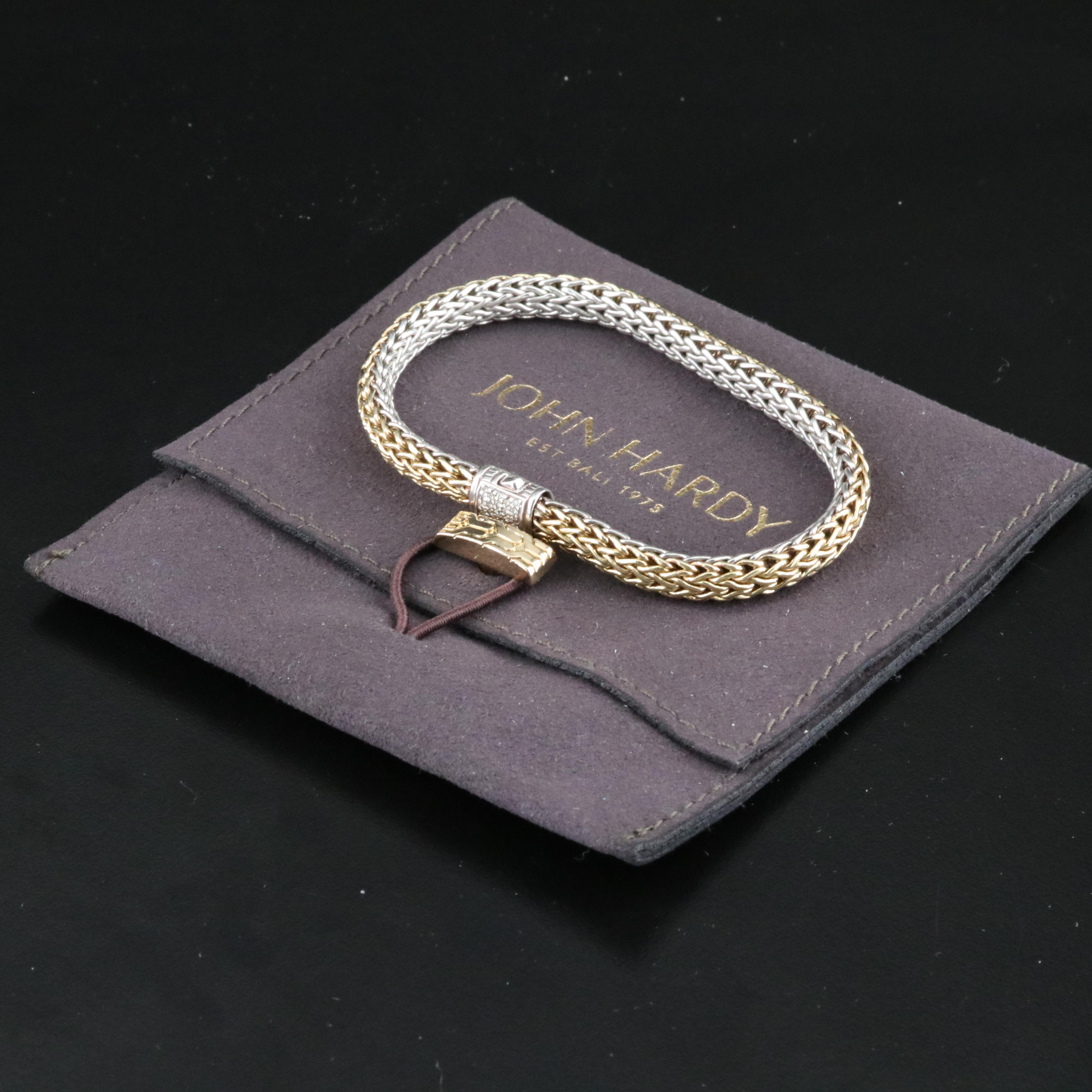 John Hardy Sterling and Gold Bonded Bracelet with Diamond Clasp