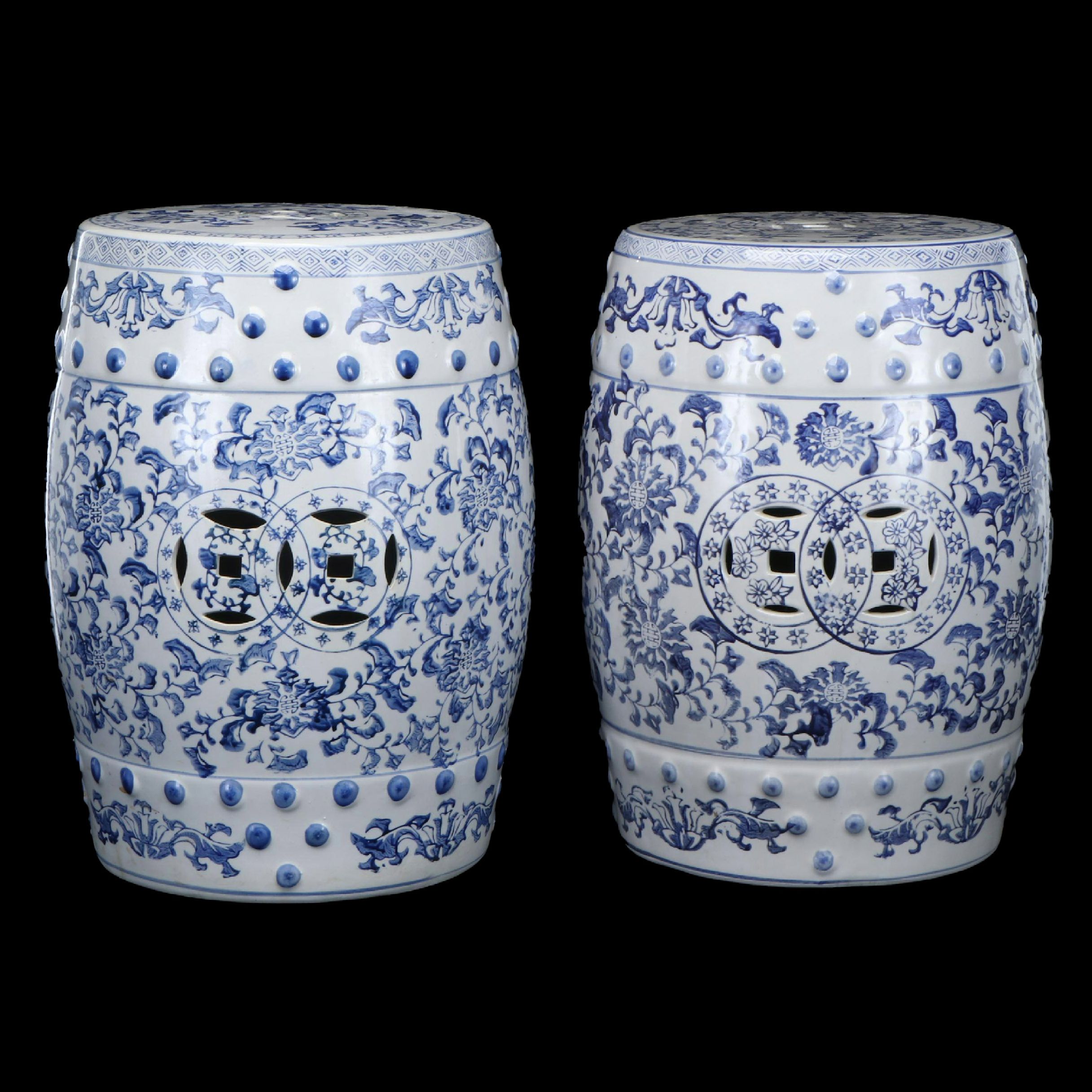 Hand-Painted Blue and White Ceramic Garden Stools