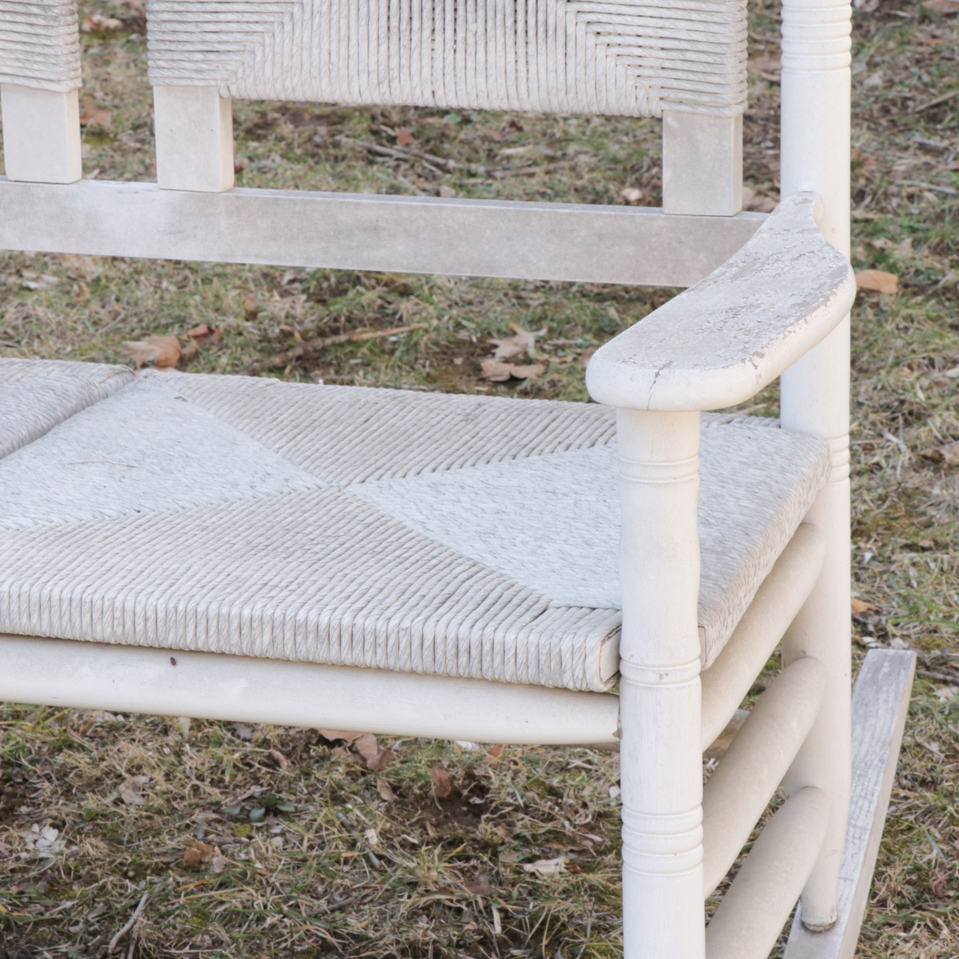 Painted White Double Rocking Chair with Rush Seat and Back