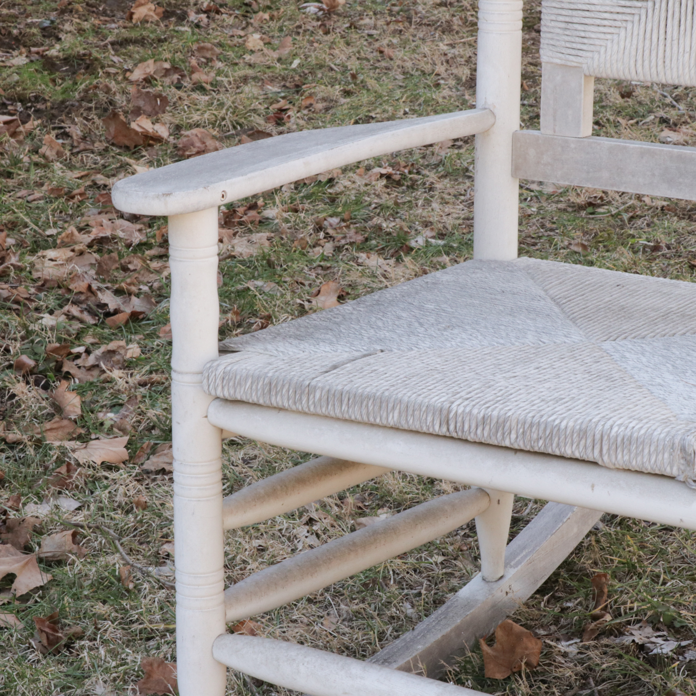 Painted White Double Rocking Chair with Rush Seat and Back