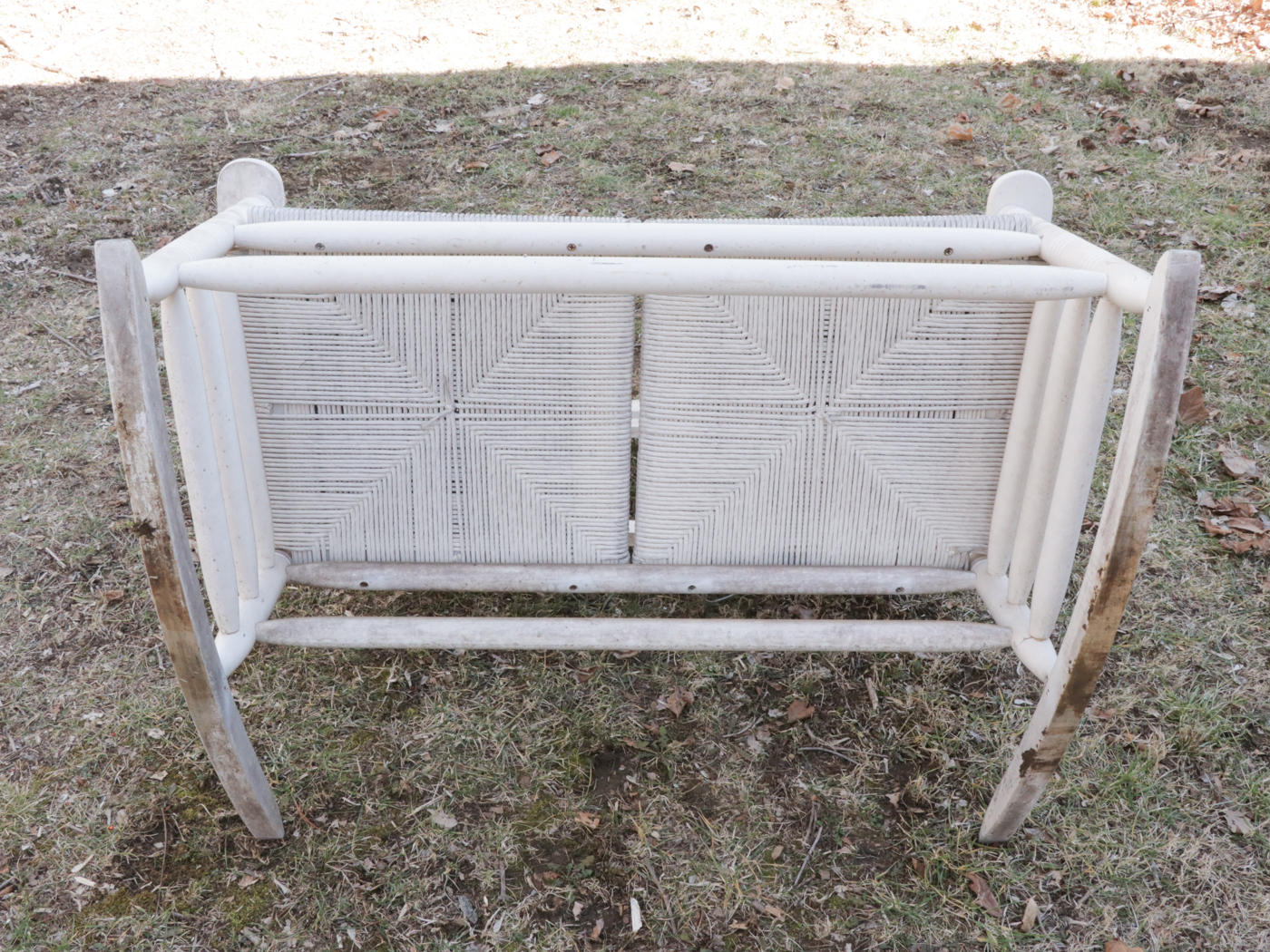 Painted White Double Rocking Chair with Rush Seat and Back