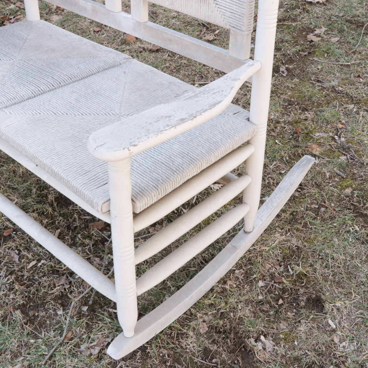 Painted White Double Rocking Chair with Rush Seat and Back
