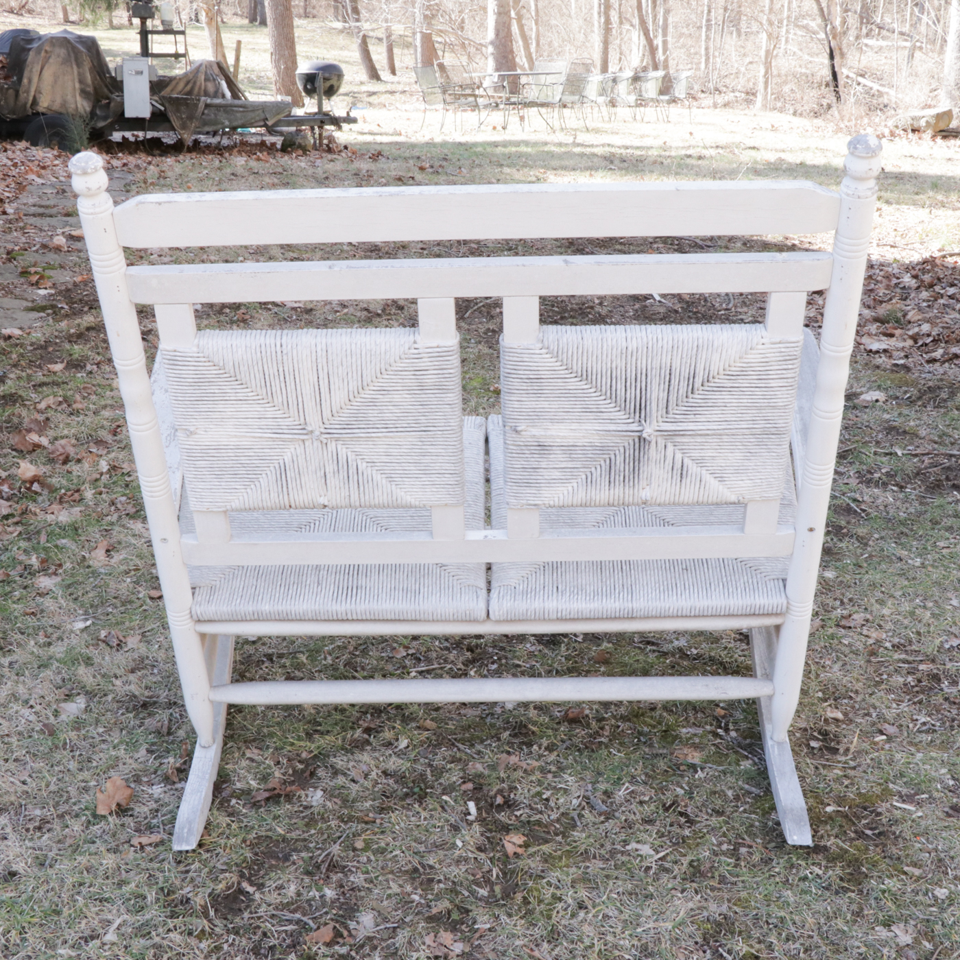 Painted White Double Rocking Chair with Rush Seat and Back