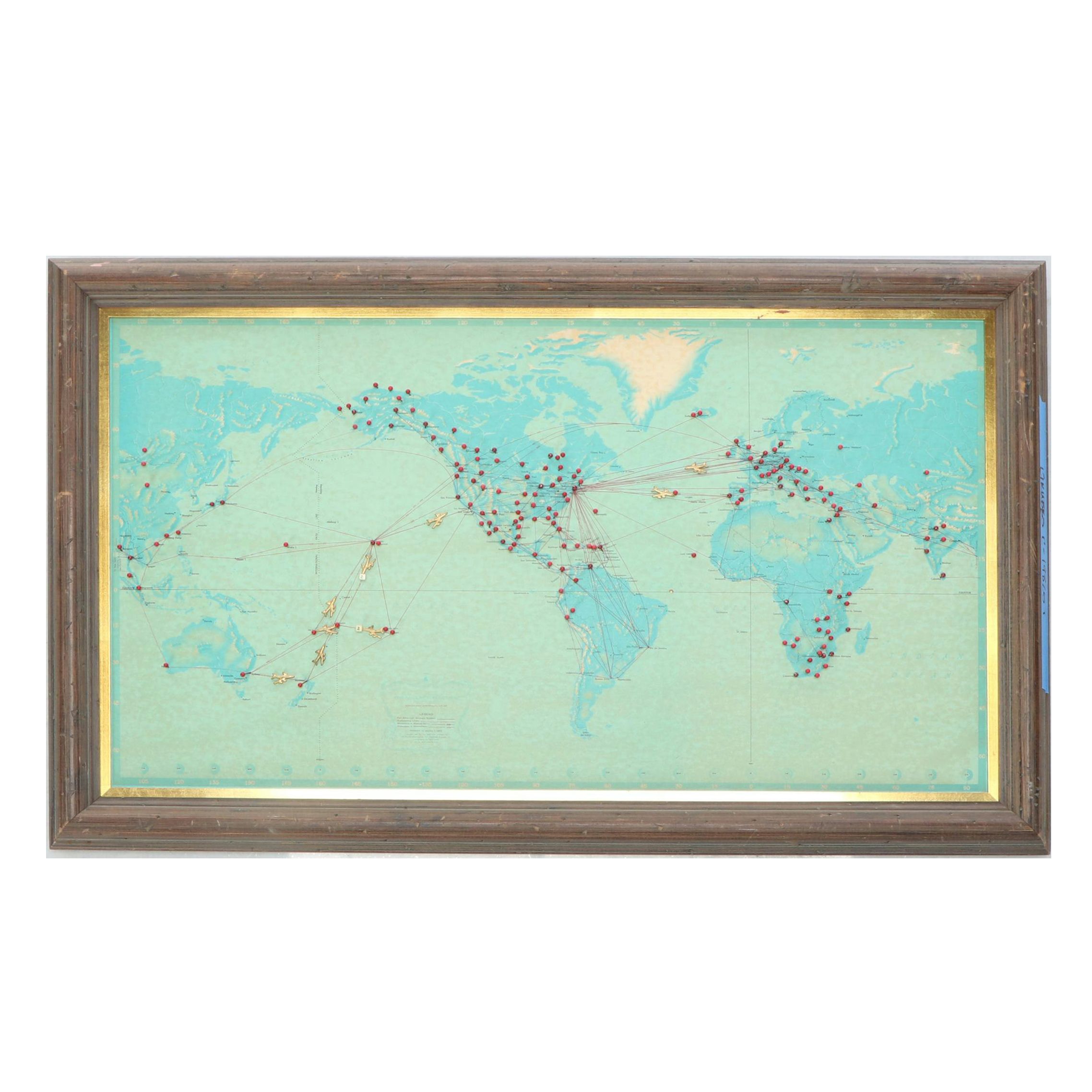 Pan American Airways System Pushpin Map, 1956