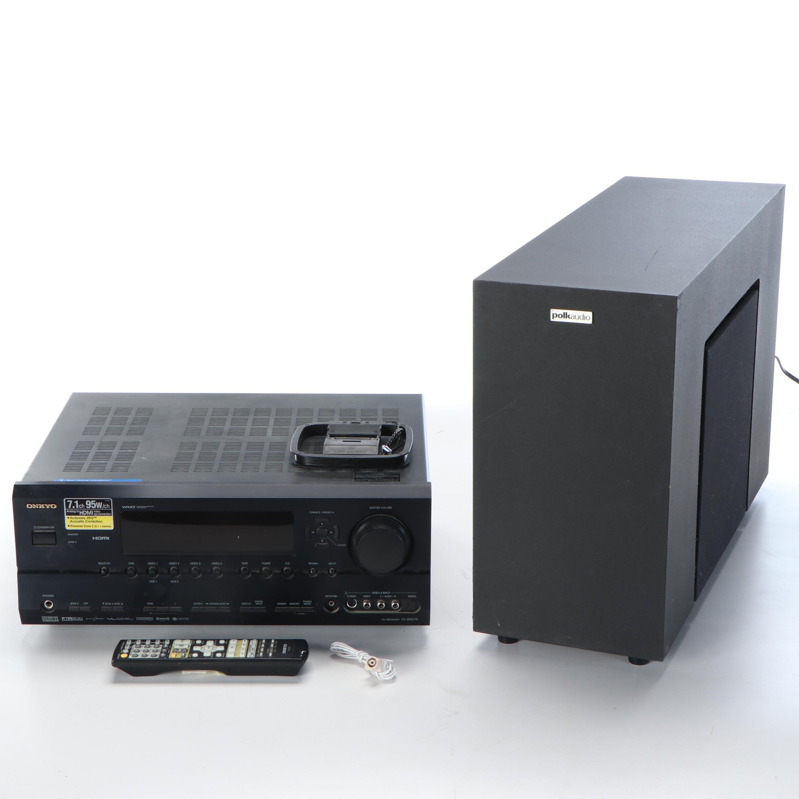 Onkyo TX-SR674 AV Receiver with Polk Audio RM6880 Powered Subwoofer
