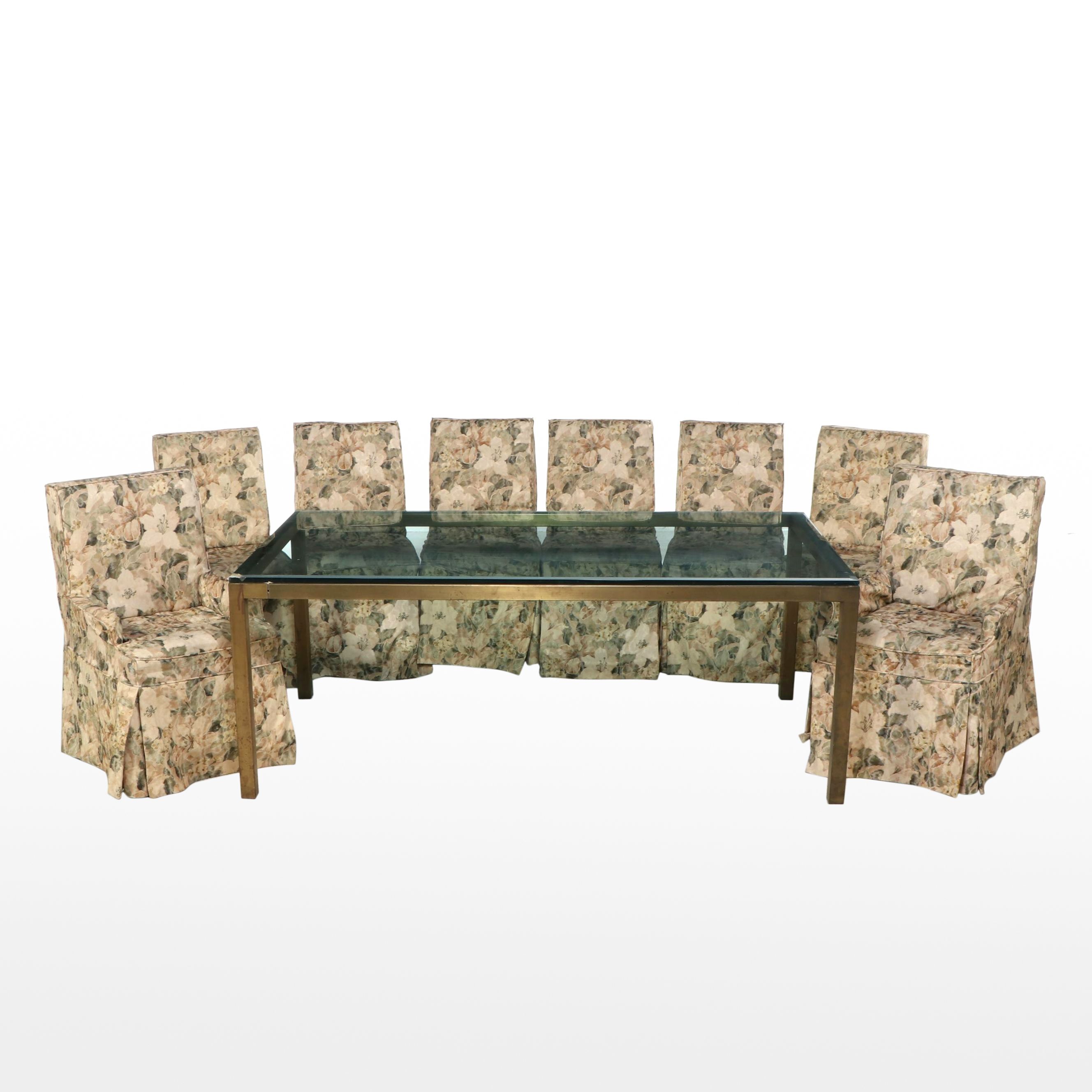 Milo Baughman for Design Institute America Brass Parsons Dining Table and Chairs