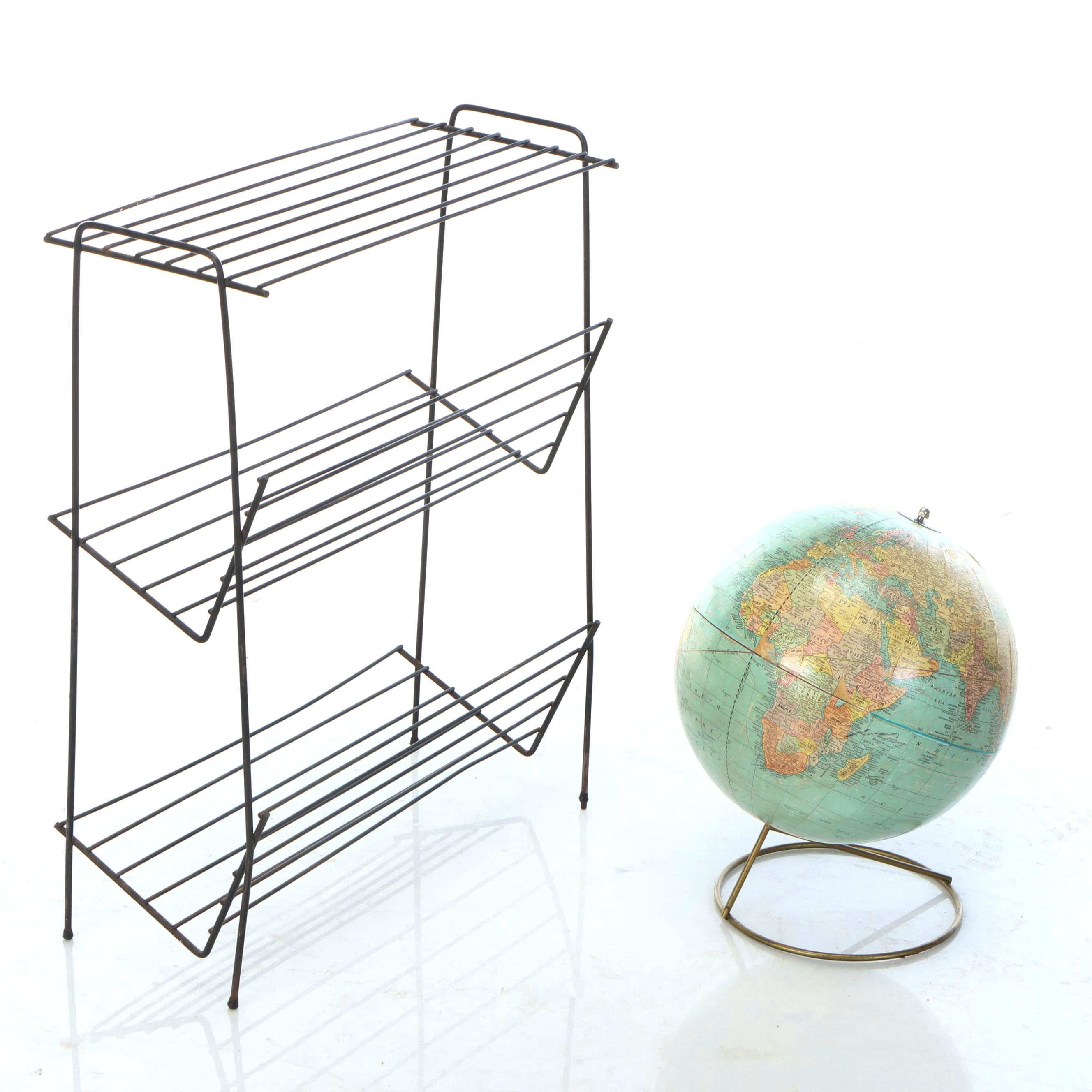 Cram's Imperial 12" World Globe with Wire Bookshelf or Record Rack