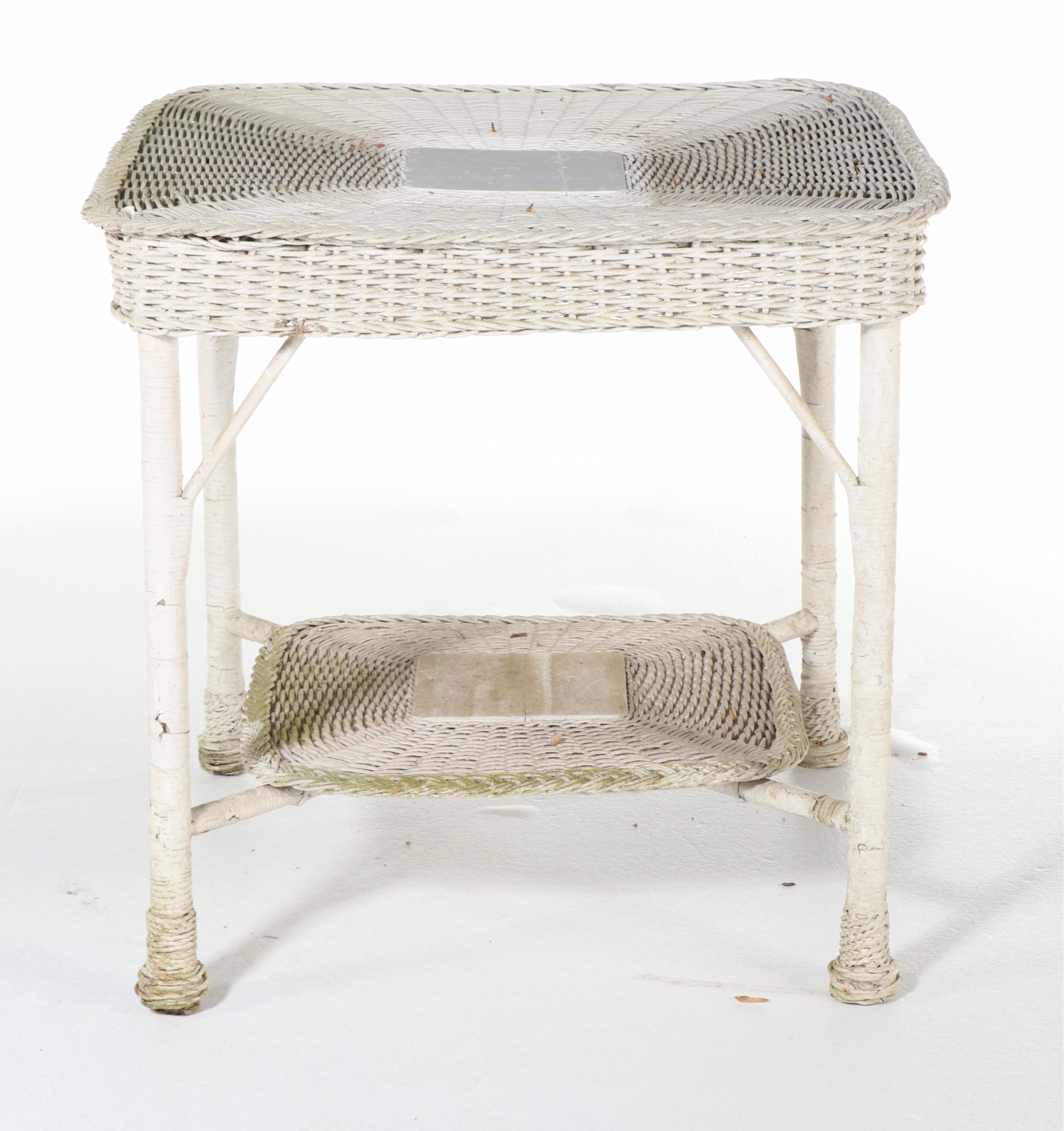 White Wicker Accent Table Patio Table