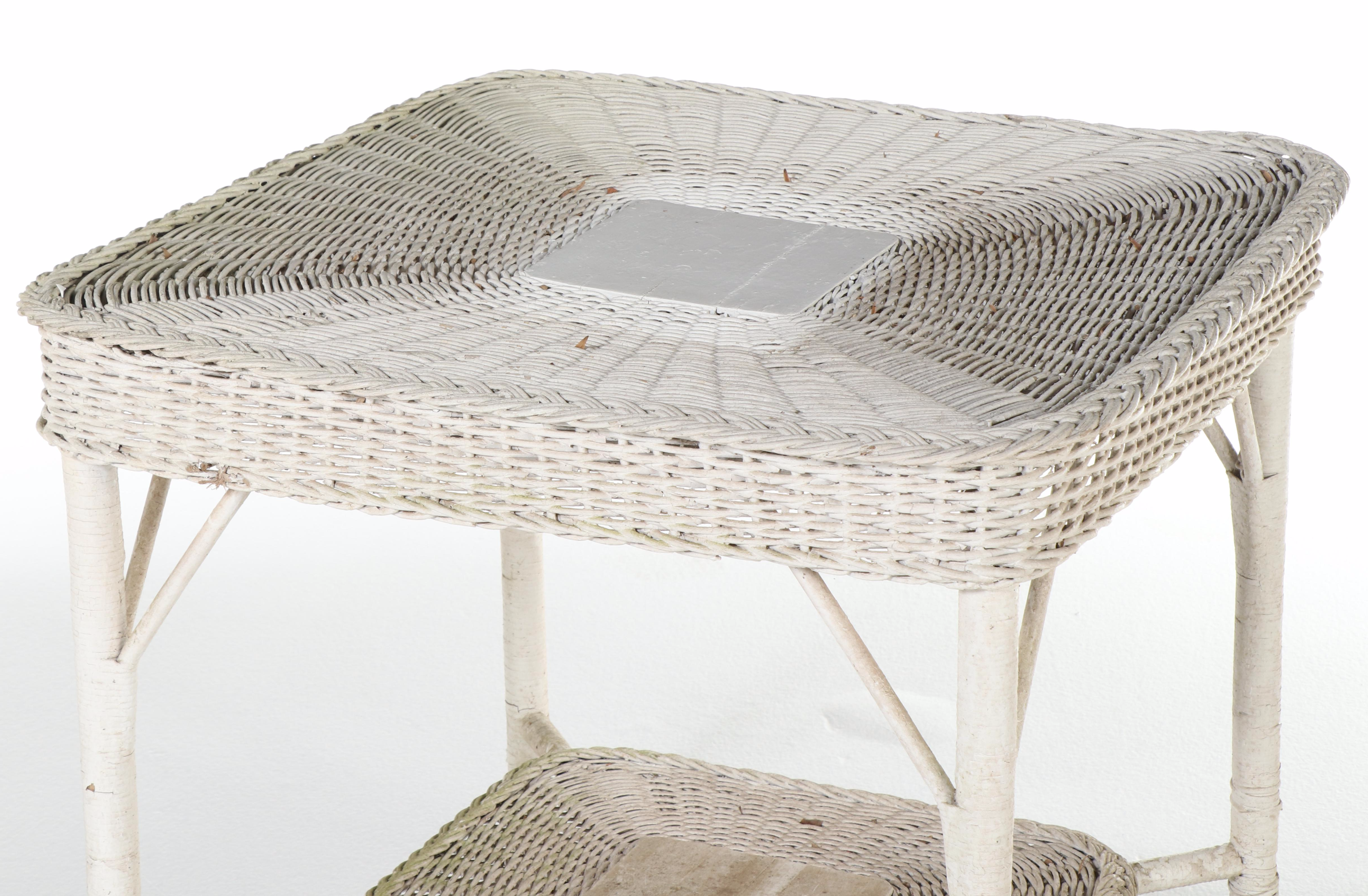White Wicker Accent Table Patio Table