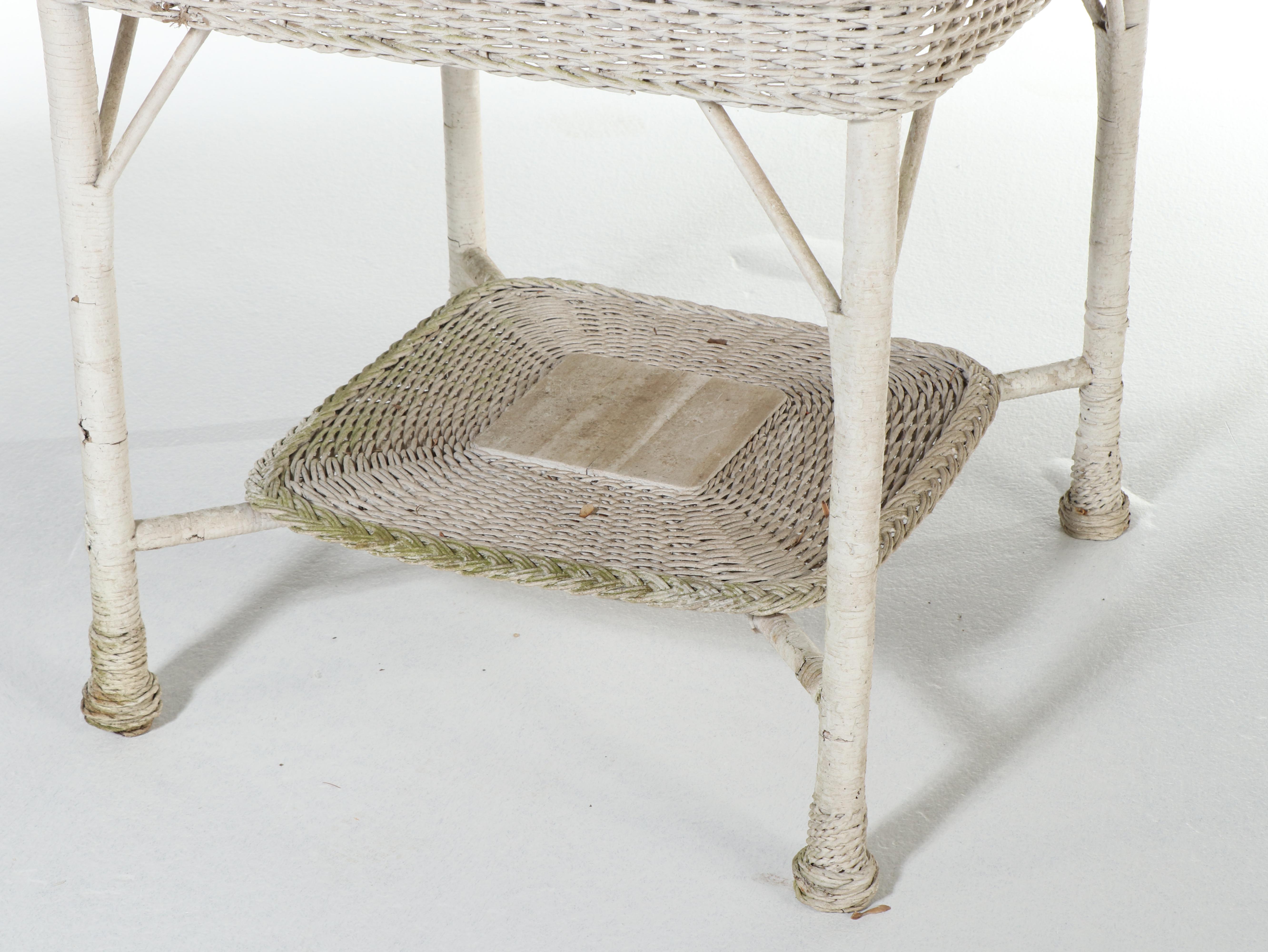 White Wicker Accent Table Patio Table
