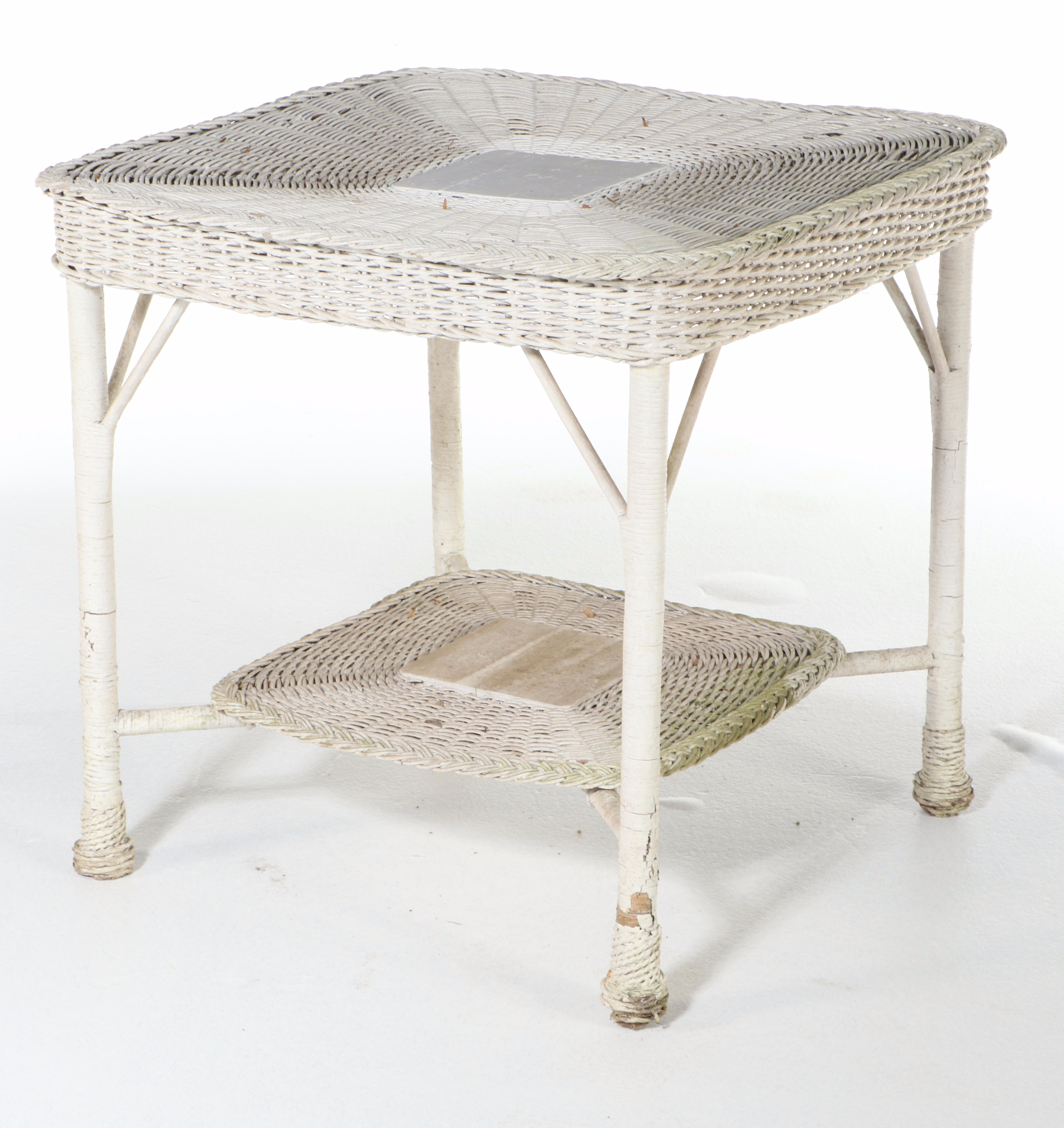 White Wicker Accent Table Patio Table