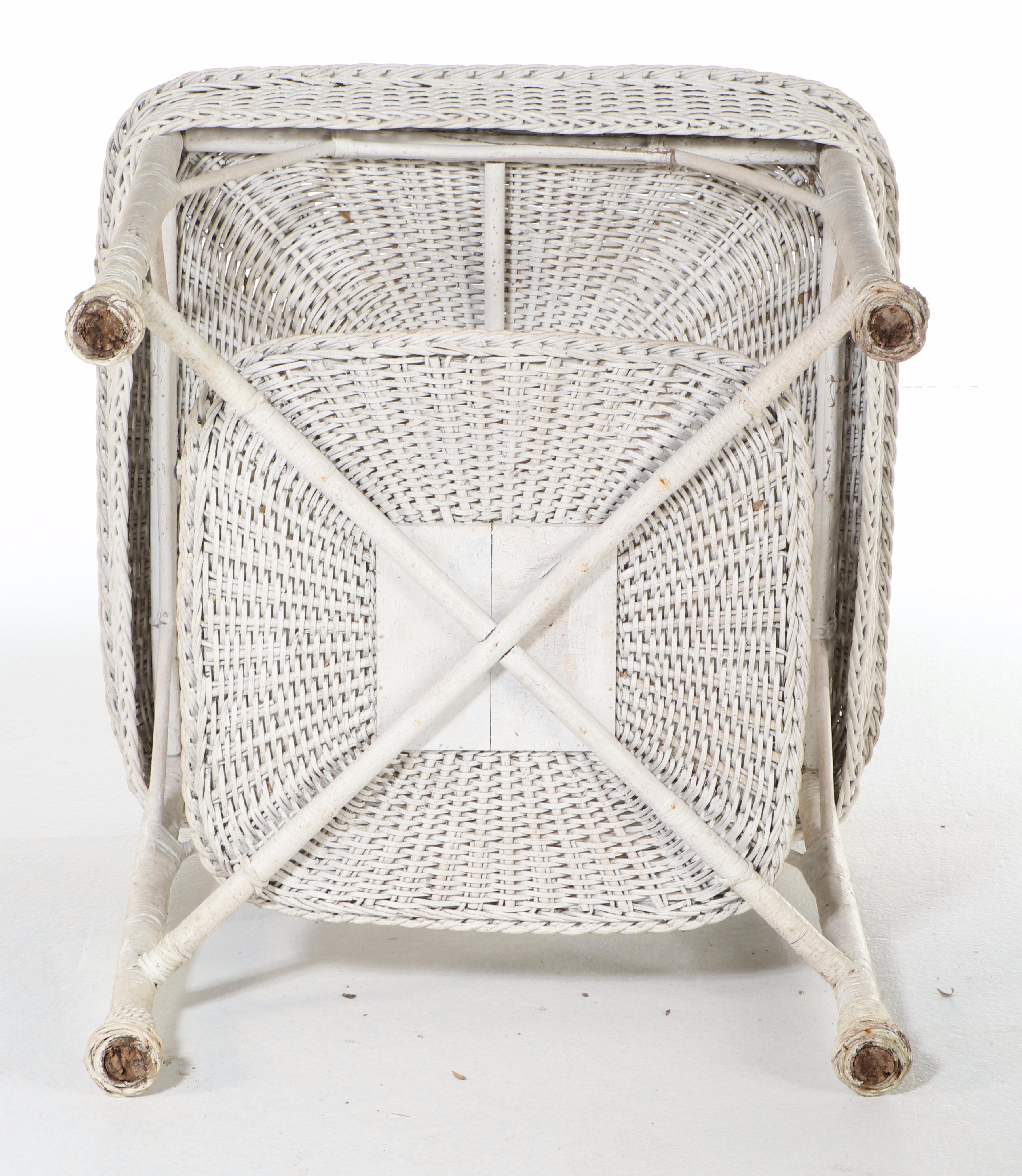 White Wicker Accent Table Patio Table