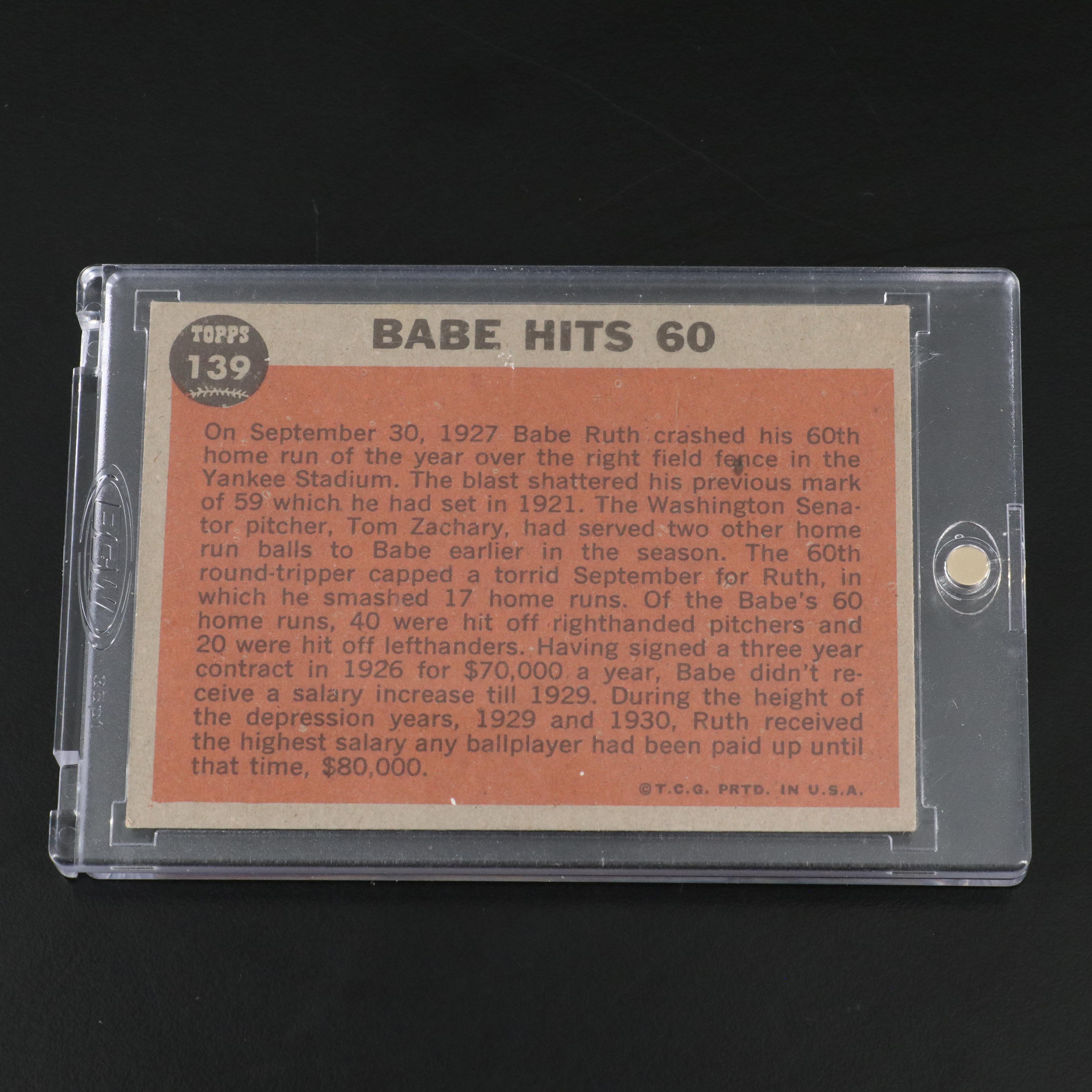 1962 Topps Babe Ruth Baseball Card with 1939-46 Ted Williams Exhibit Card