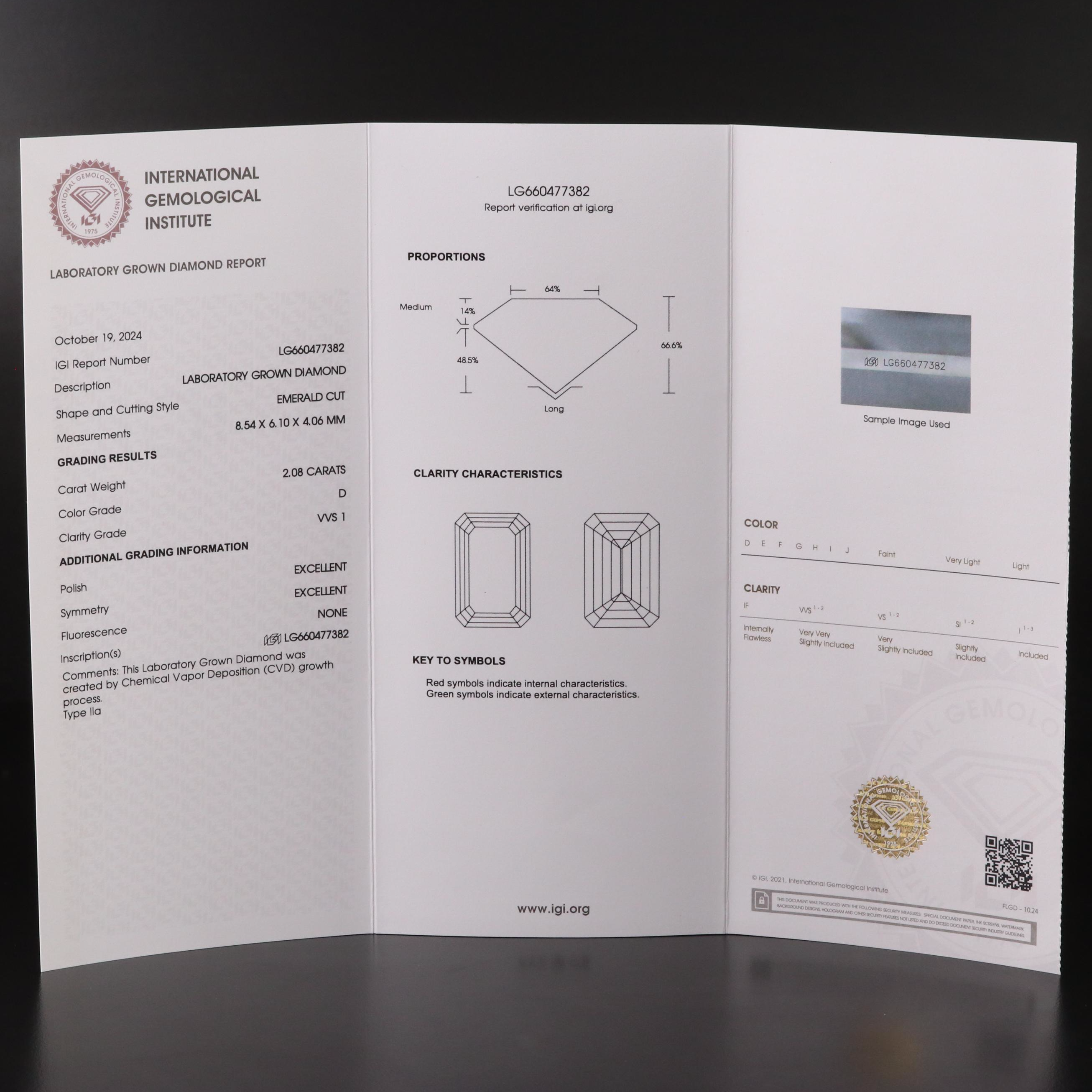 Loose 2.08 CT Lab Grown Diamond Pendant Necklace with IGI Report