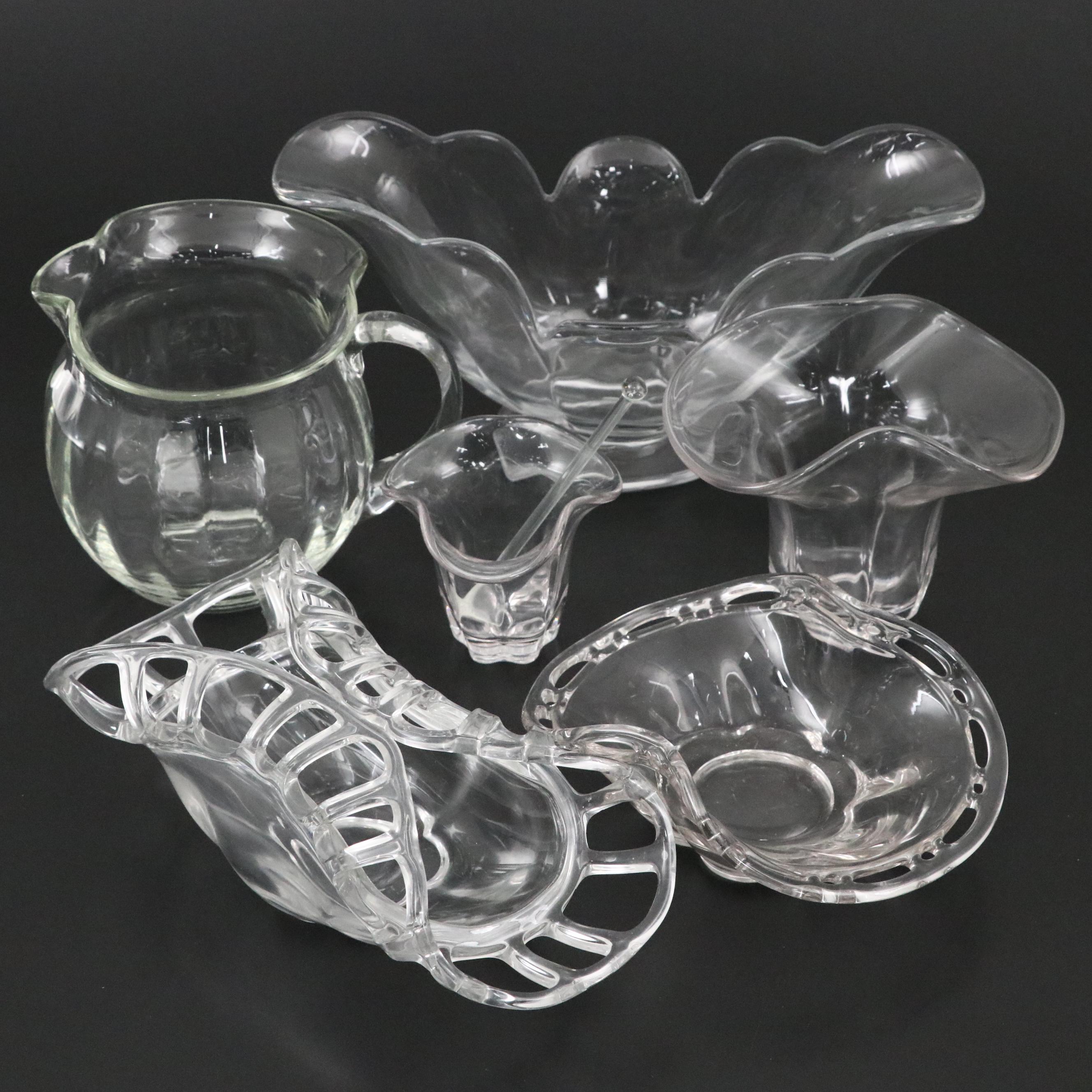 Heisey Glass Centerpiece Bowl with Duncan Miller "Canterbury" Cloverleaf Vase