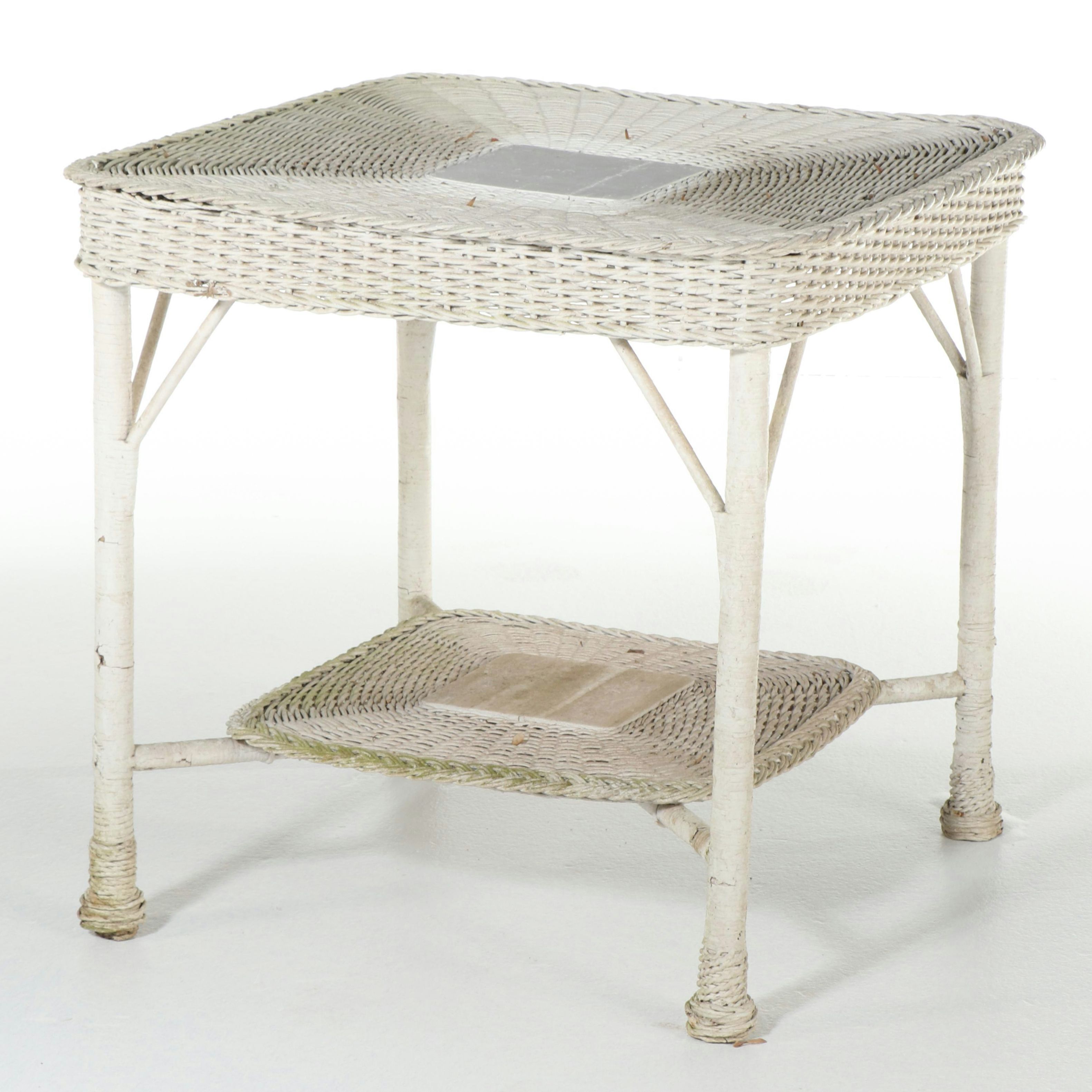 White Wicker Accent Table Patio Table