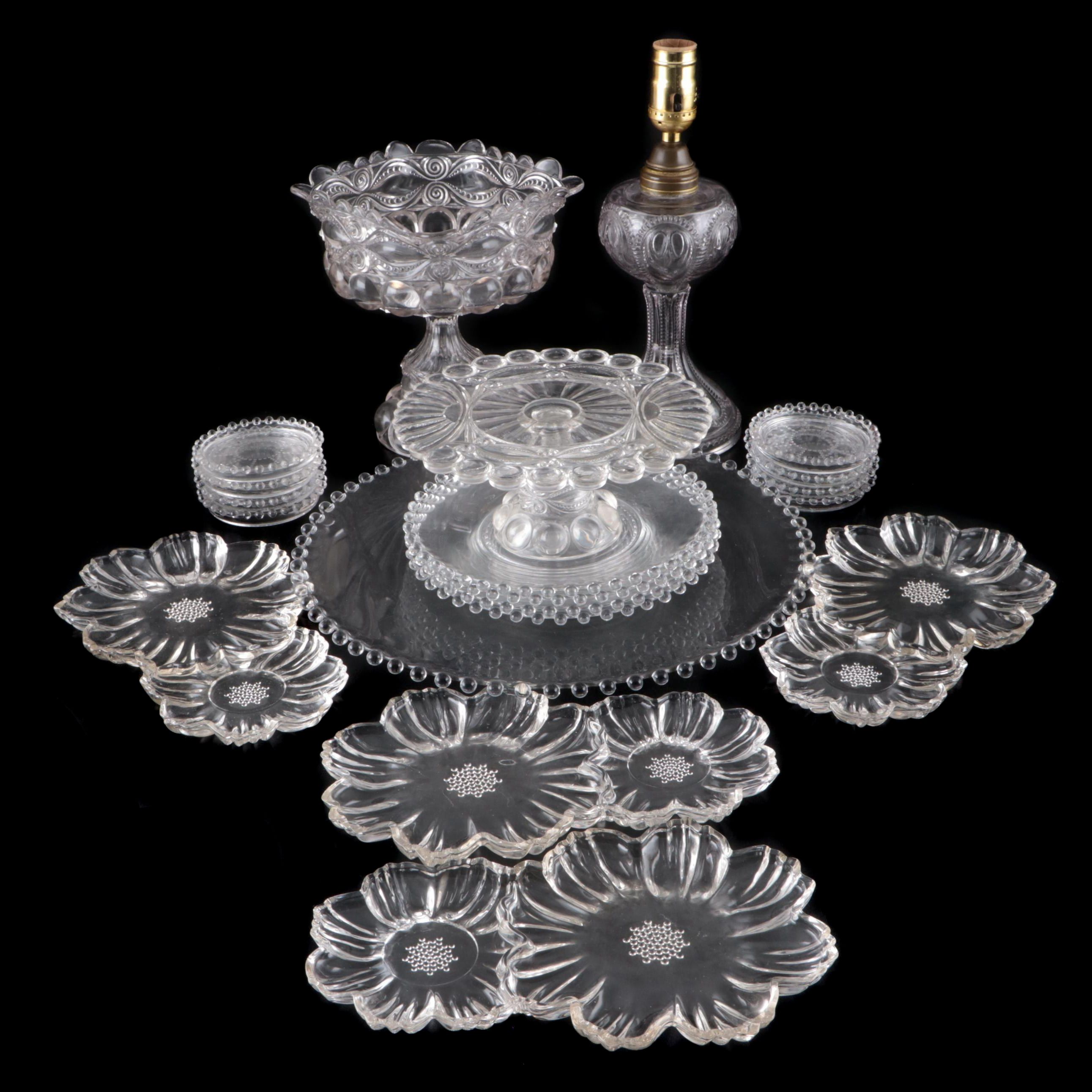 Imperial Glass "Candlewick" Glass Plates with Accent Lamp, Compote and More