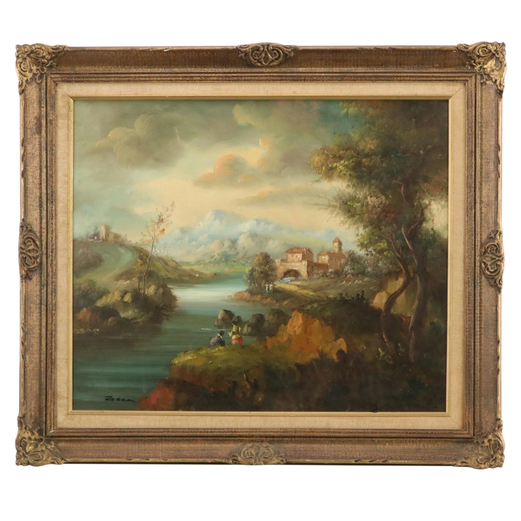 Antonio Zaccari Landscape Oil Painting Featuring of Tivoli, Italy