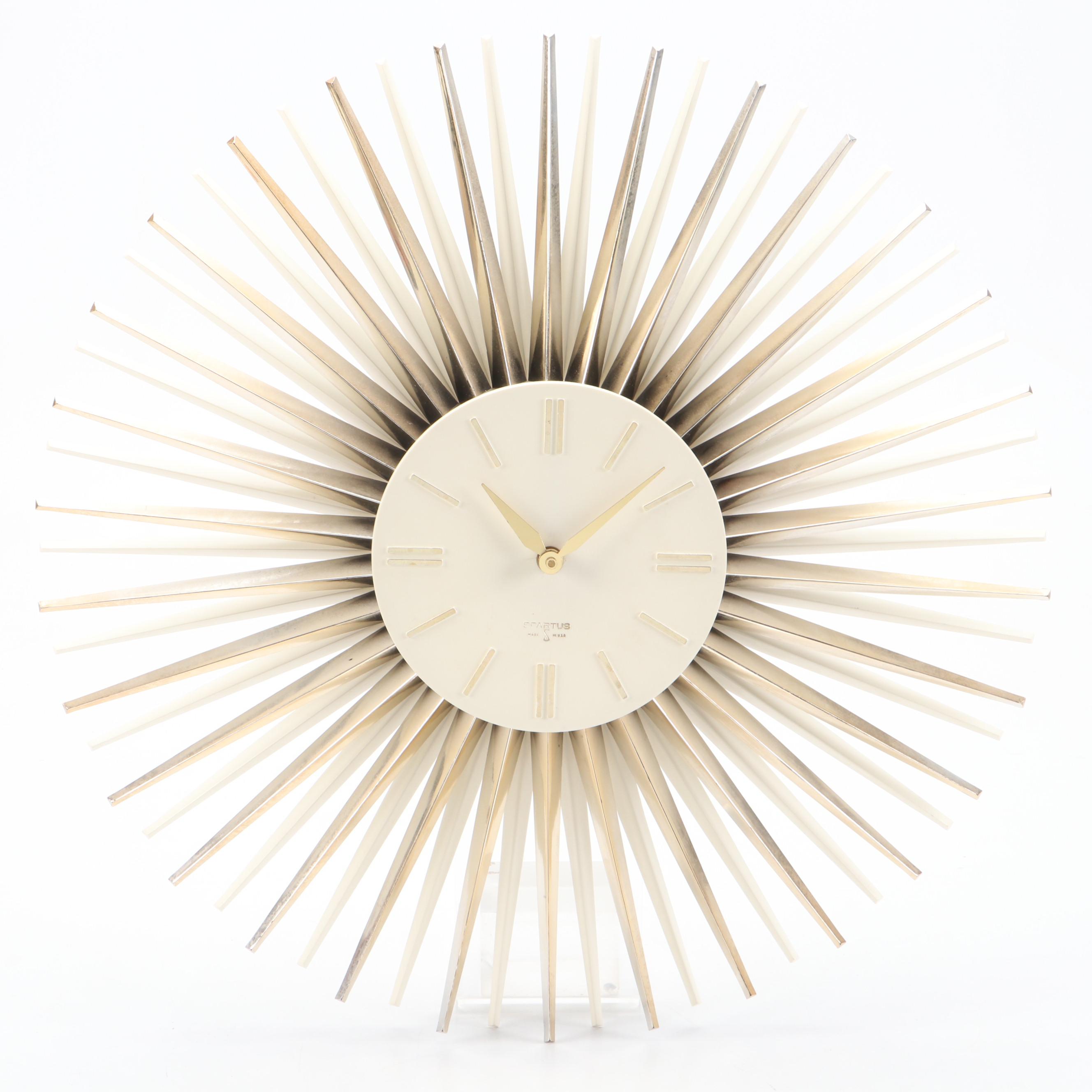 Spartus Sunburst Plastic Wall Clock, Mid Century Modern
