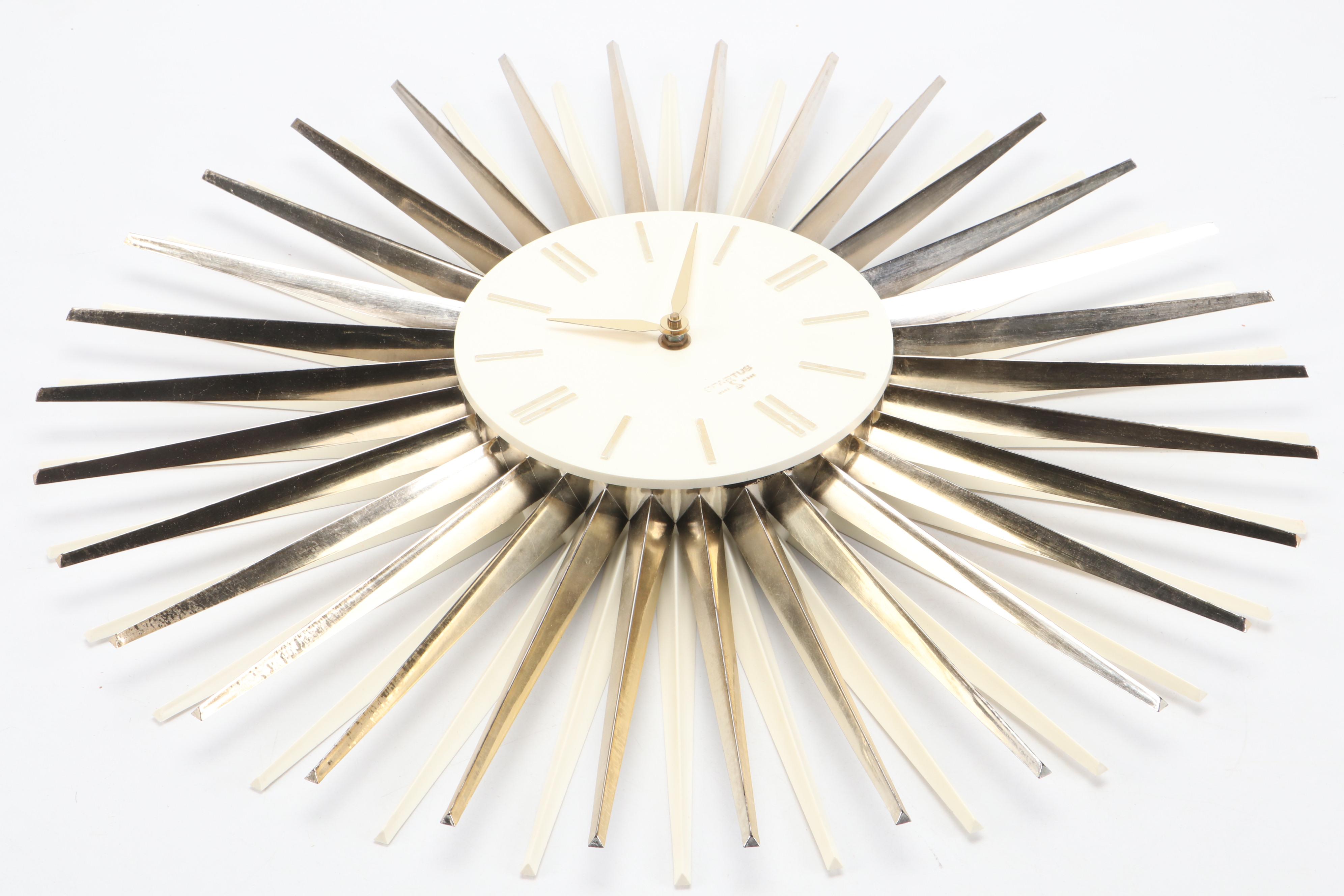 Spartus Sunburst Plastic Wall Clock, Mid Century Modern